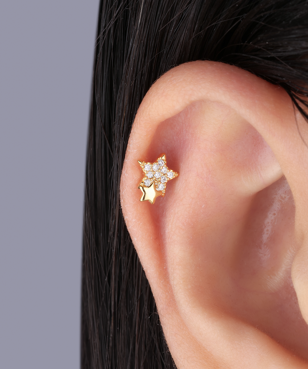 Double Star Stud - Stainless Steel - Upper Lobe, Helix, Flat - Oumo Jewelry
