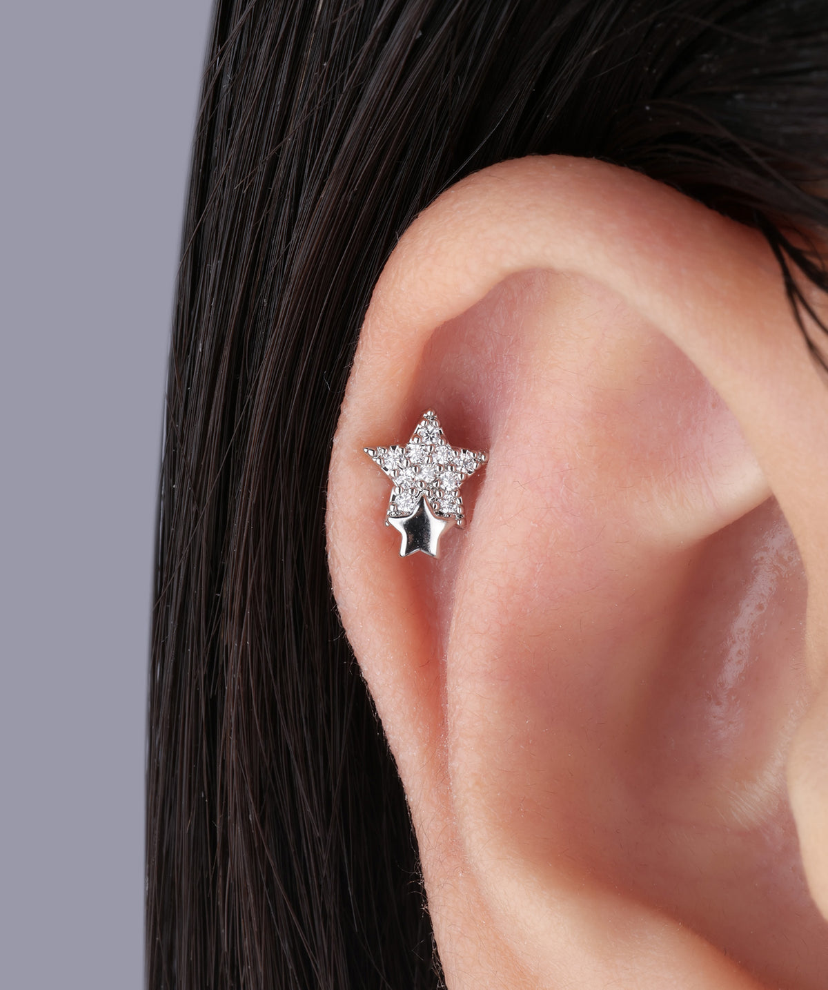 Double Star Stud - Stainless Steel - Upper Lobe, Helix, Flat - Oumo Jewelry