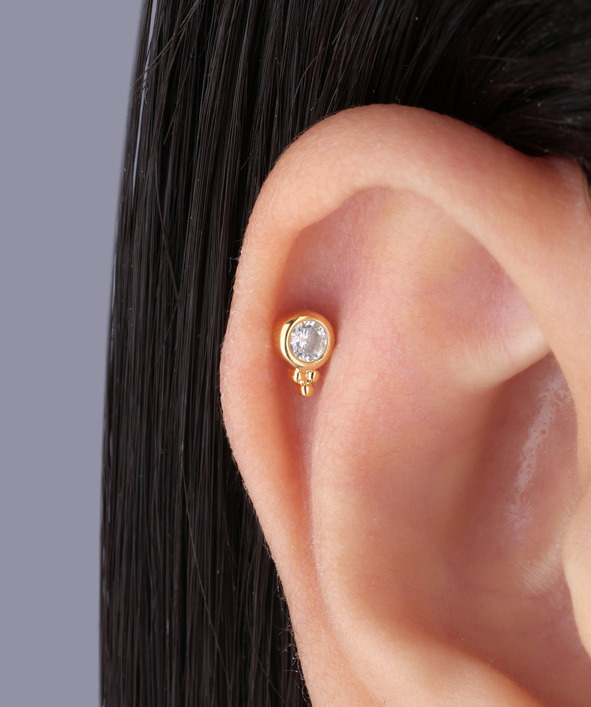 Shiny Gemstone Stud - Stainless Steel - Upper Lobe, Helix - Oumo Jewelry
