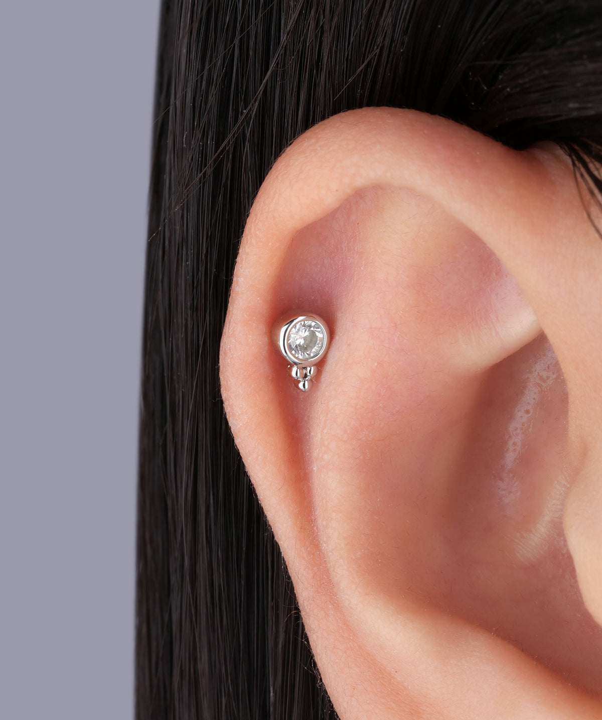 Shiny Gemstone Stud - Stainless Steel - Upper Lobe, Helix - Oumo Jewelry