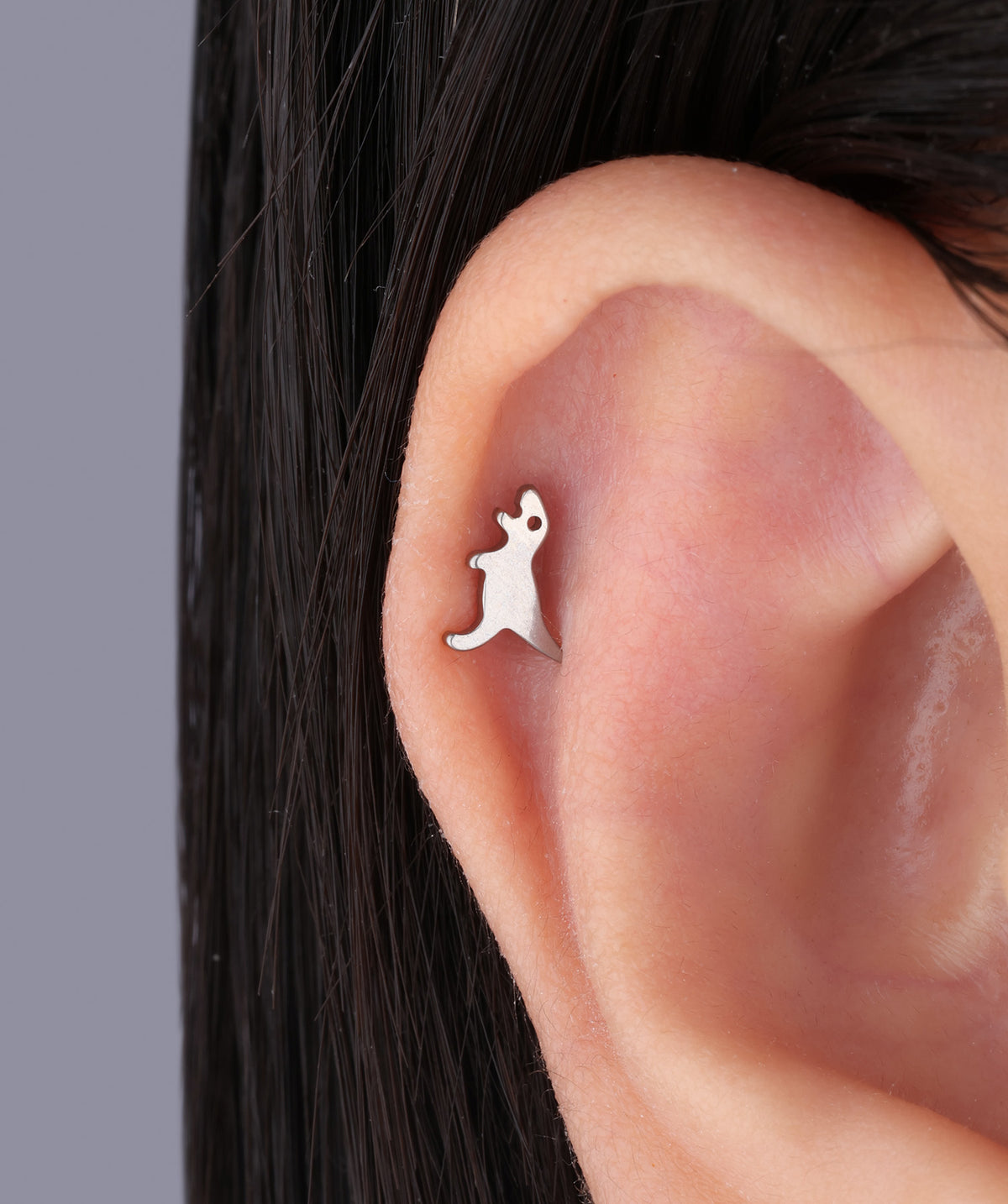 Titanium Dinosaur Flatback Stud - Titanium - Helix, Upper Lobe, Conch - Oumo Jewelry