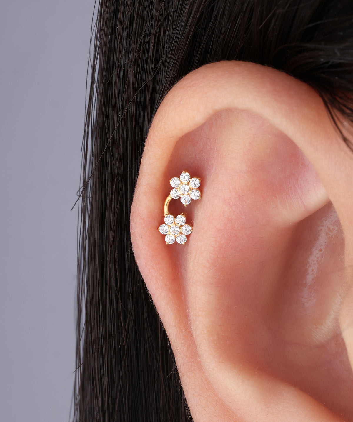 Titanium Rainbow Flower Flatback Stud - Titanium - Helix, Upper Lobe, Conch - Oumo Jewelry
