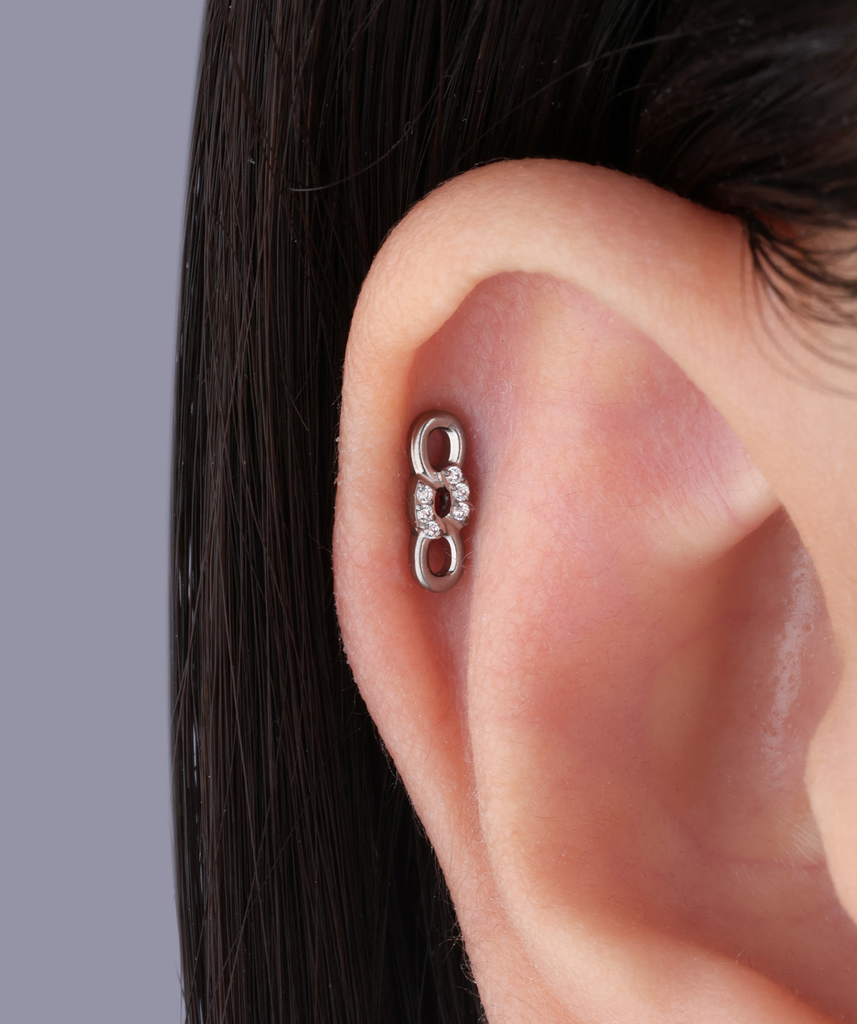 Titanium Infinity Chain Flatback Stud - Titanium - Helix, Lobe, Upper Lobe - Oumo Jewelry