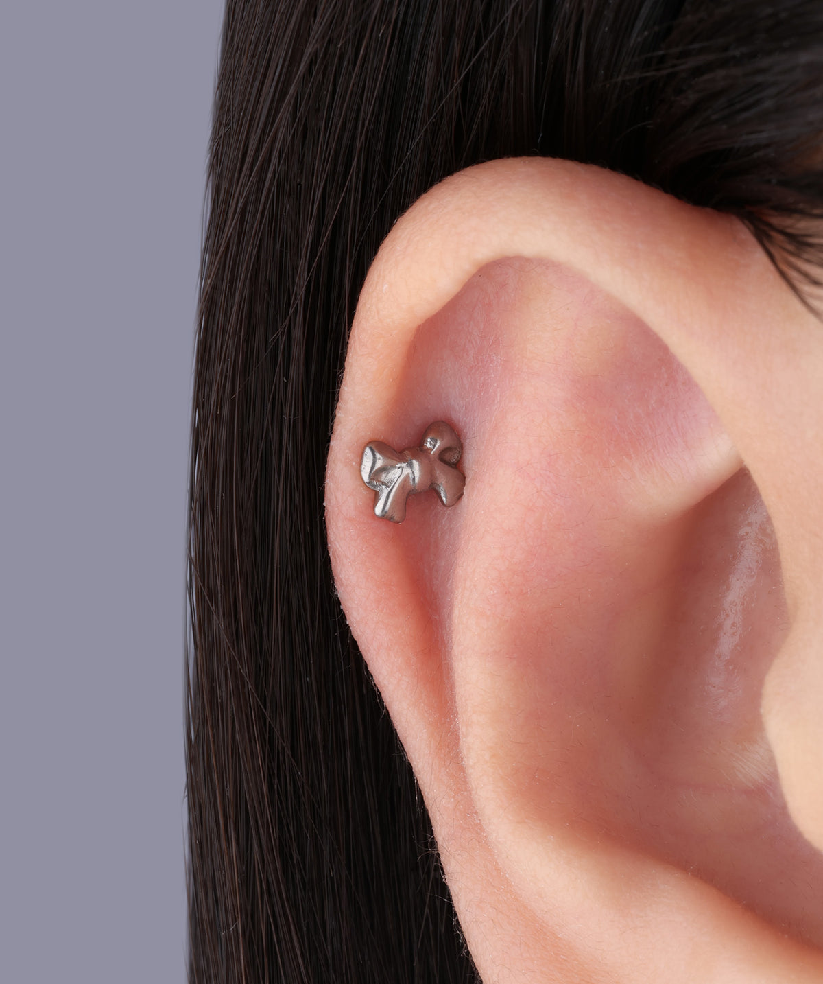 Titanium Bow Flatback Stud - Titanium - Helix, Upper Lobe, Conch - Oumo Jewelry