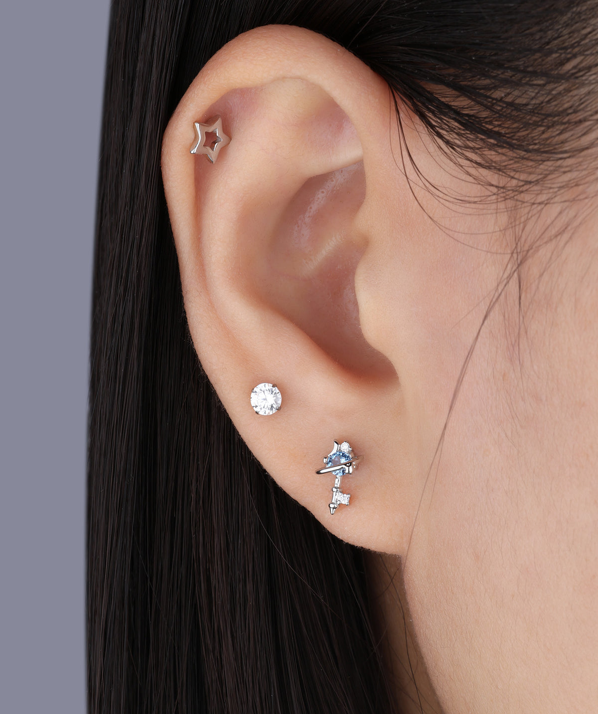 Dreamy Starry Sky Stud - Stainless Steel - Upper Lobe, Helix - Oumo Jewelry