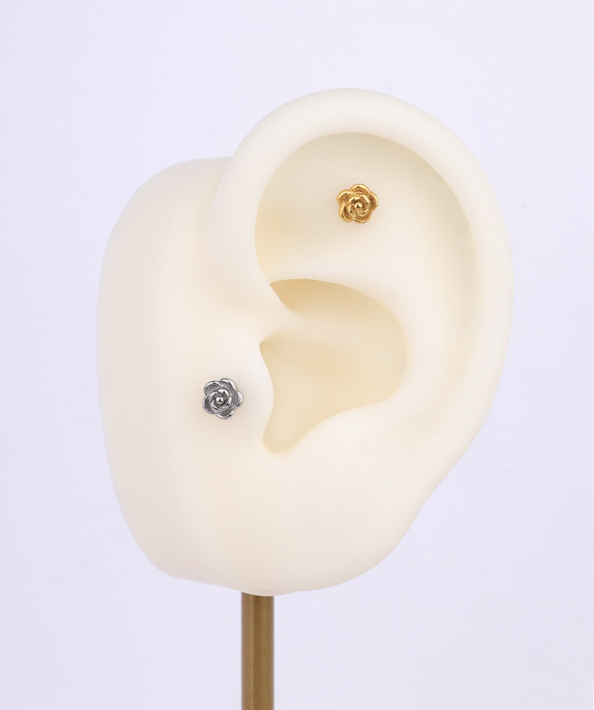 Rose Flatback Stud - Stainless Steel - Helix, Upper Lobe, Conch - Oumo Jewelry