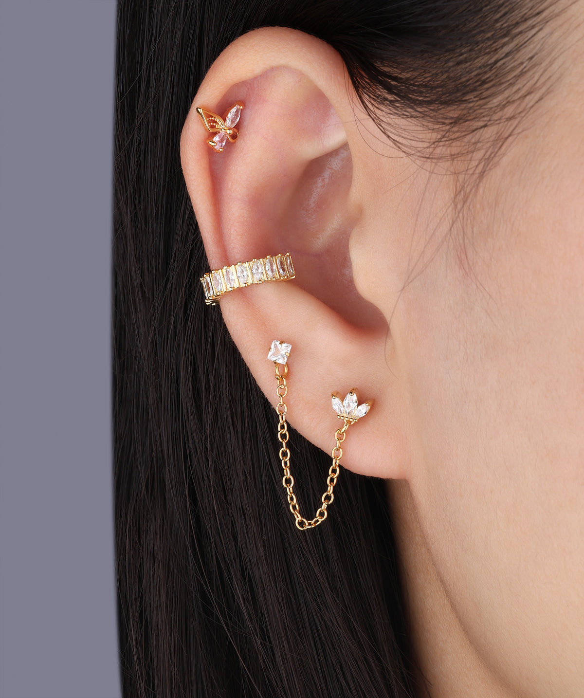Sweet Butterfly Stud - Stainless Steel - Upper Lobe, Helix, Flat - Oumo Jewelry