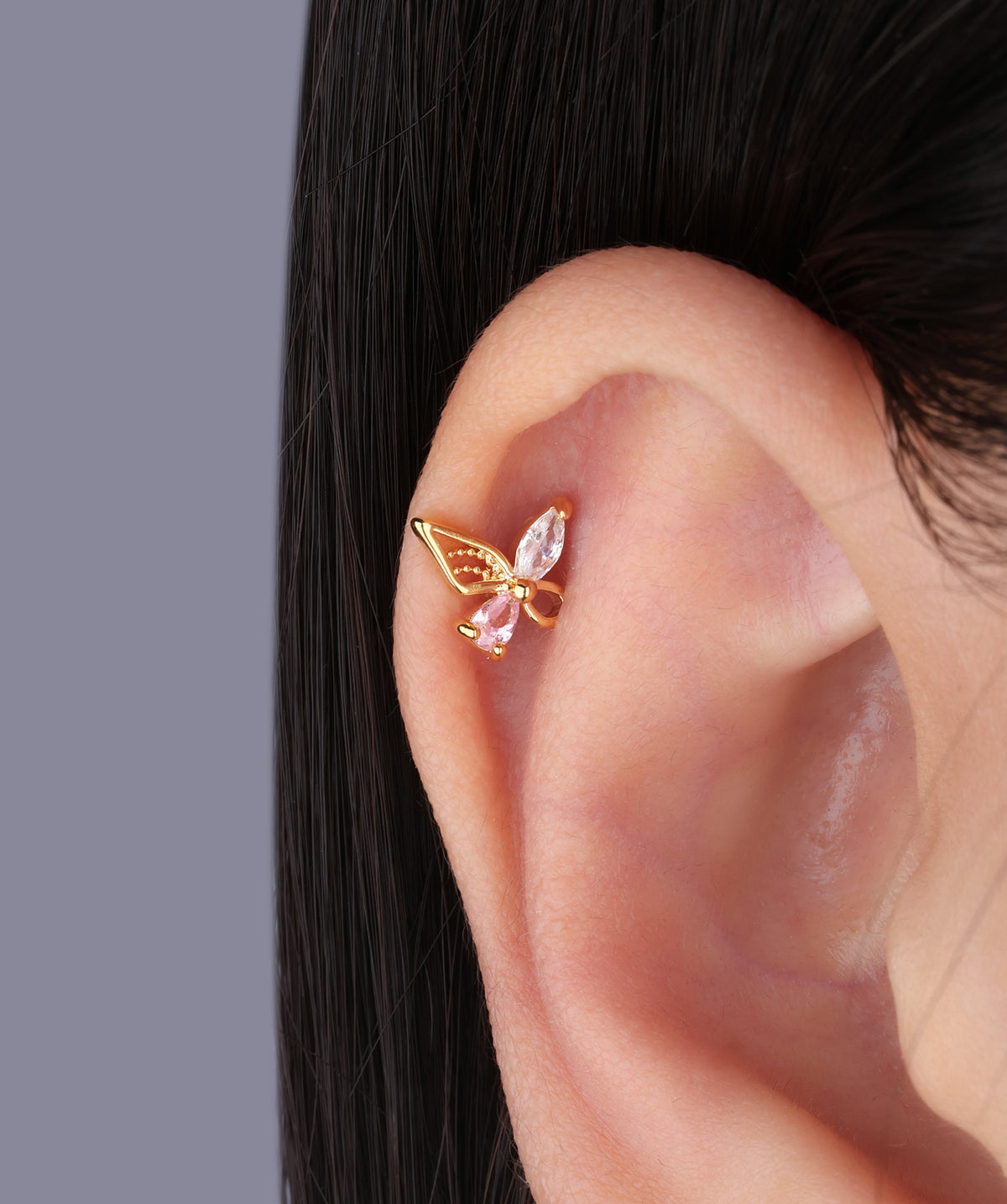 Sweet Butterfly Stud - Stainless Steel - Upper Lobe, Helix, Flat - Oumo Jewelry