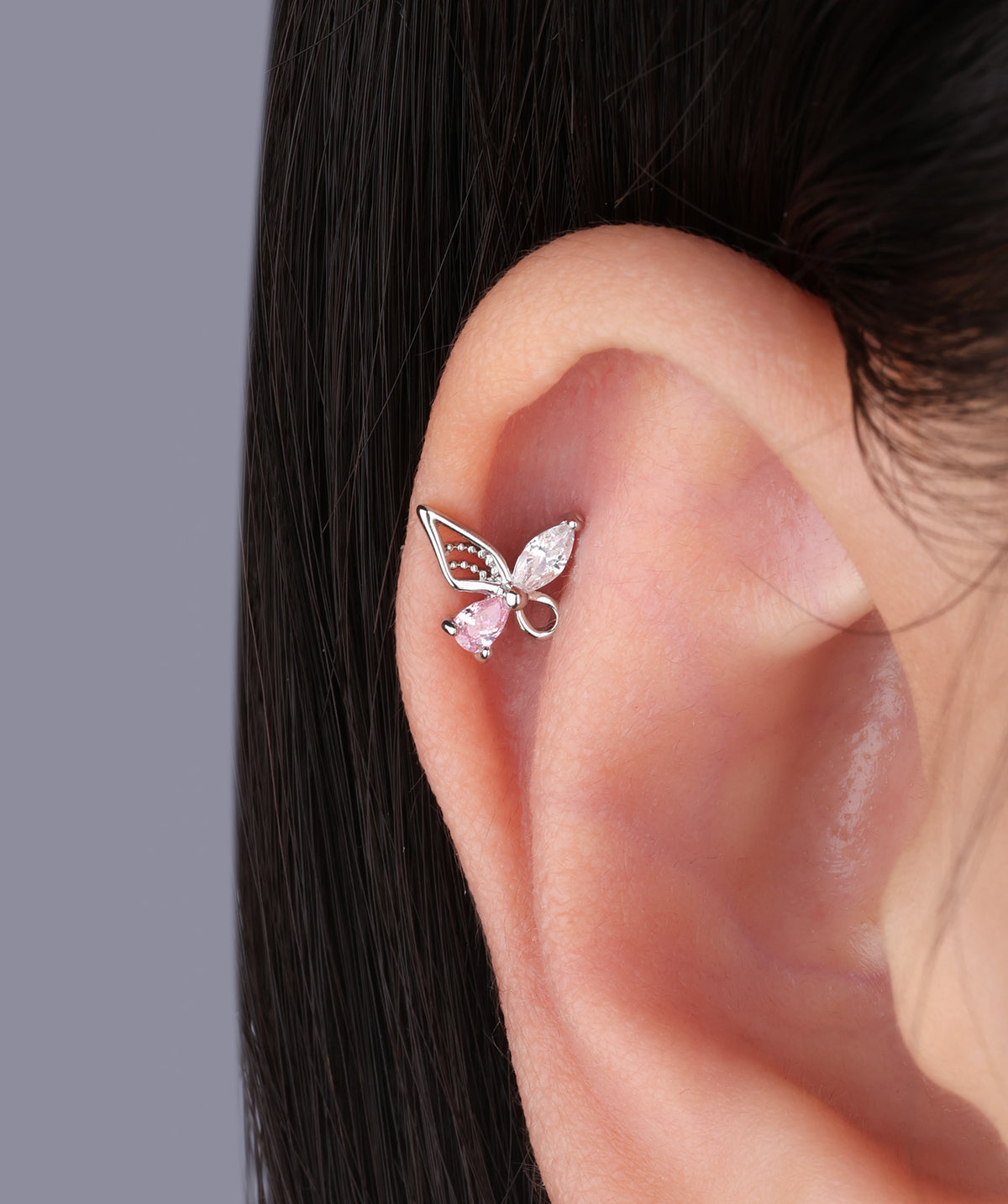 Sweet Butterfly Stud - Stainless Steel - Upper Lobe, Helix, Flat - Oumo Jewelry