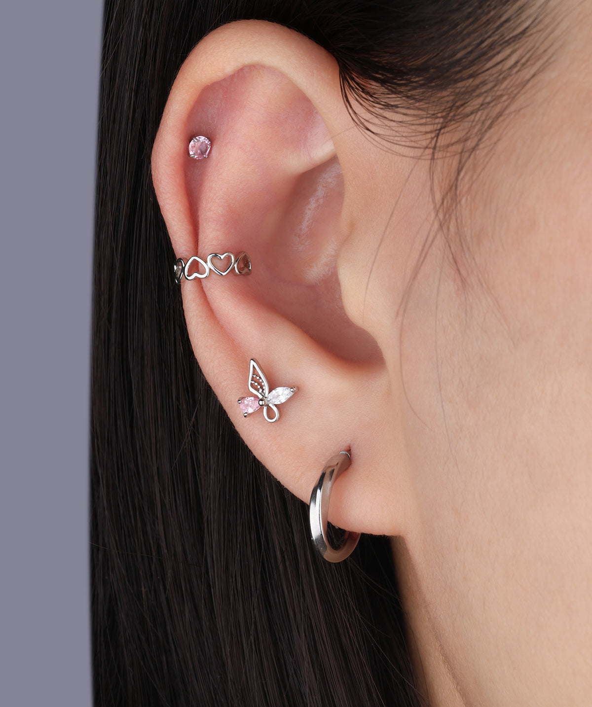 Sweet Butterfly Stud - Stainless Steel - Upper Lobe, Helix, Flat - Oumo Jewelry