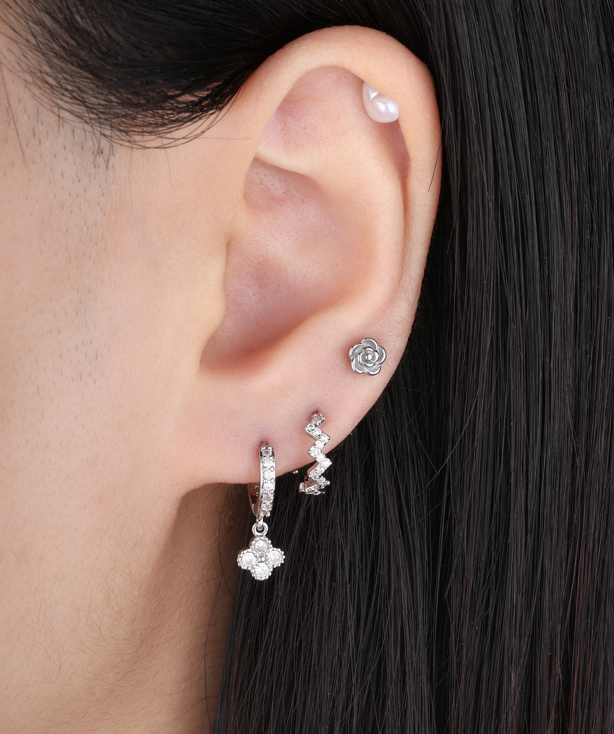 Rose Flatback Stud - Stainless Steel - Helix, Upper Lobe, Conch - Oumo Jewelry