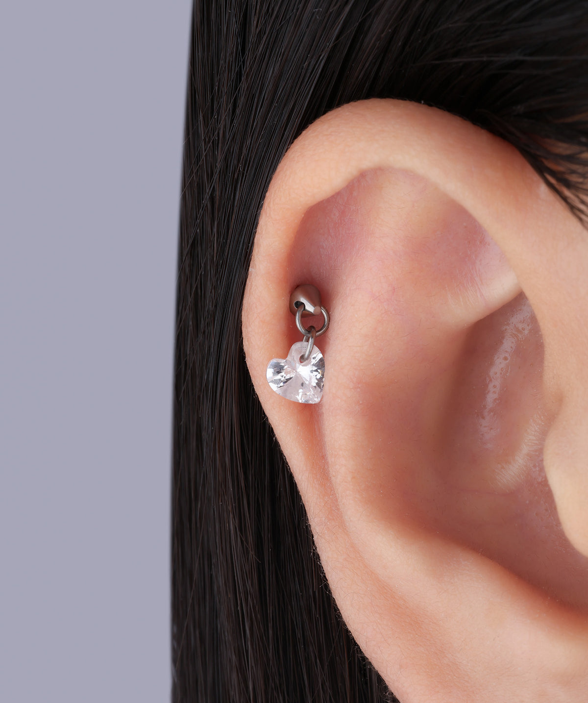 Titanium Heart Vertical Helix Flatback Stud - Titanium - Vertical Helix - Oumo Jewelry