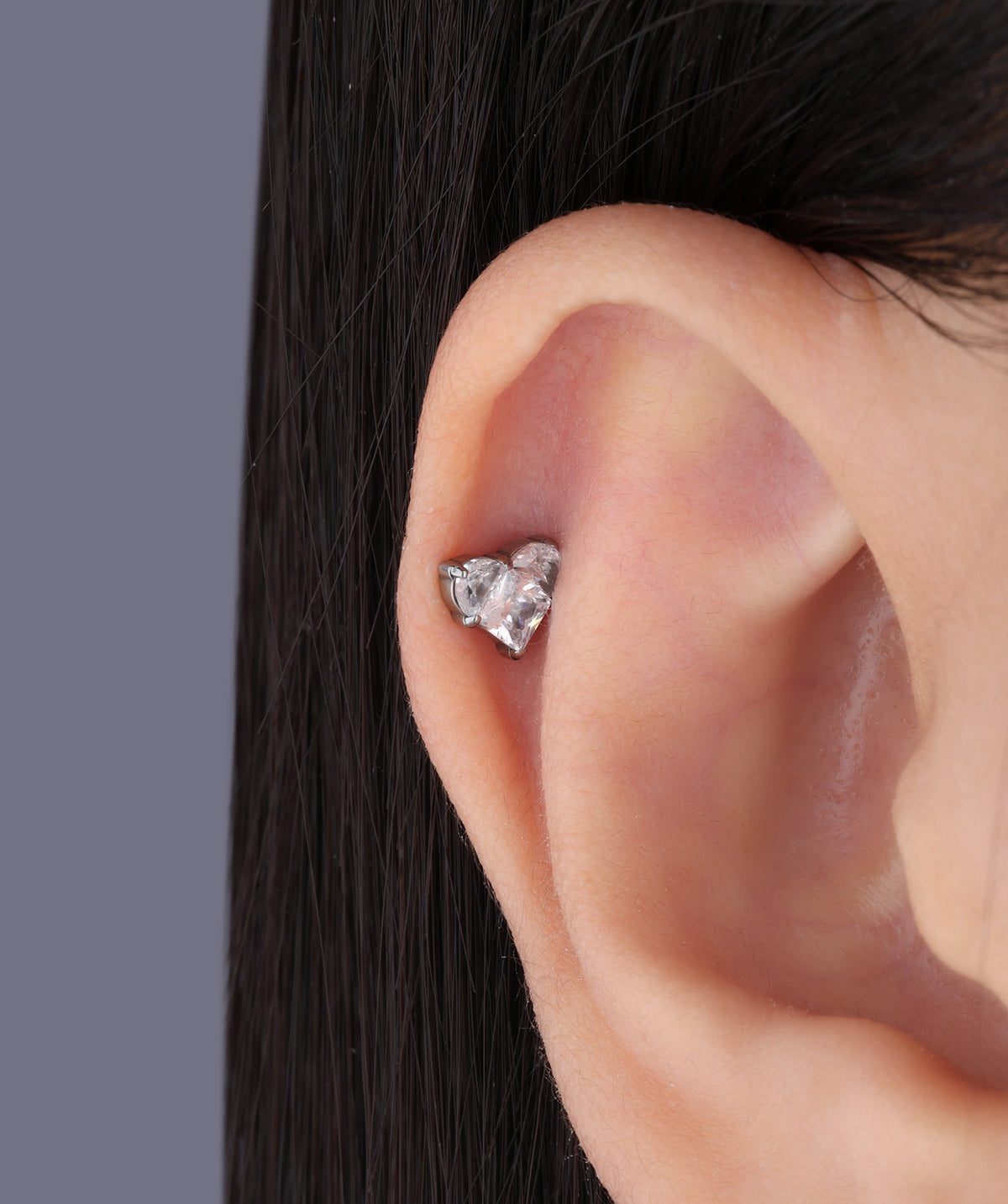 Titanium Love Flatback Stud - Titanium - Helix, Upper Lobe, Conch - Oumo Jewelry