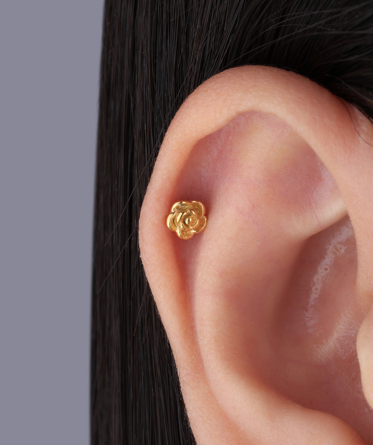 Rose Flatback Stud - Stainless Steel - Helix, Upper Lobe, Conch - Oumo Jewelry