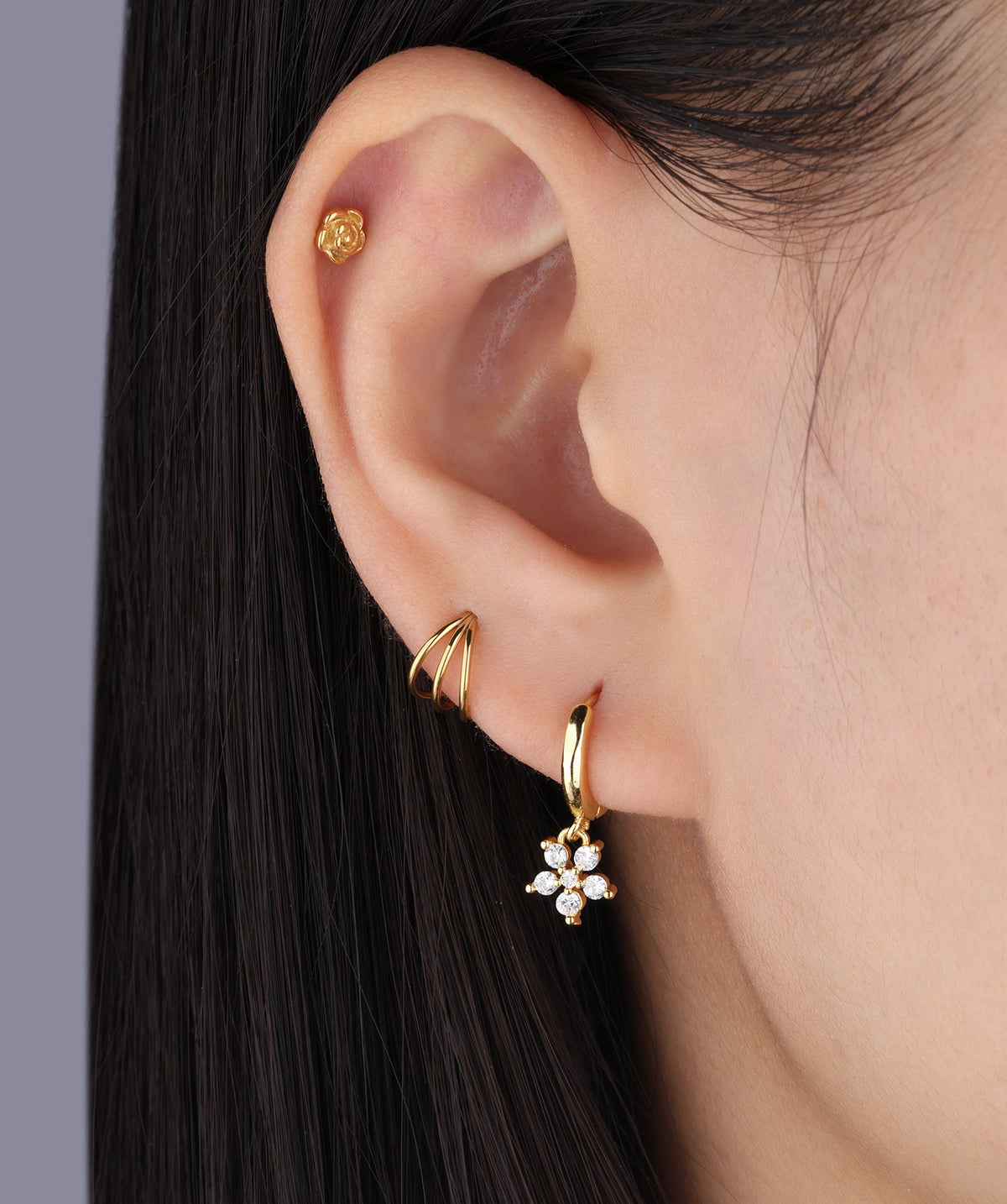 Gems Flower Drop - Brass - Lobe, Upper Lobe - Oumo Jewelry