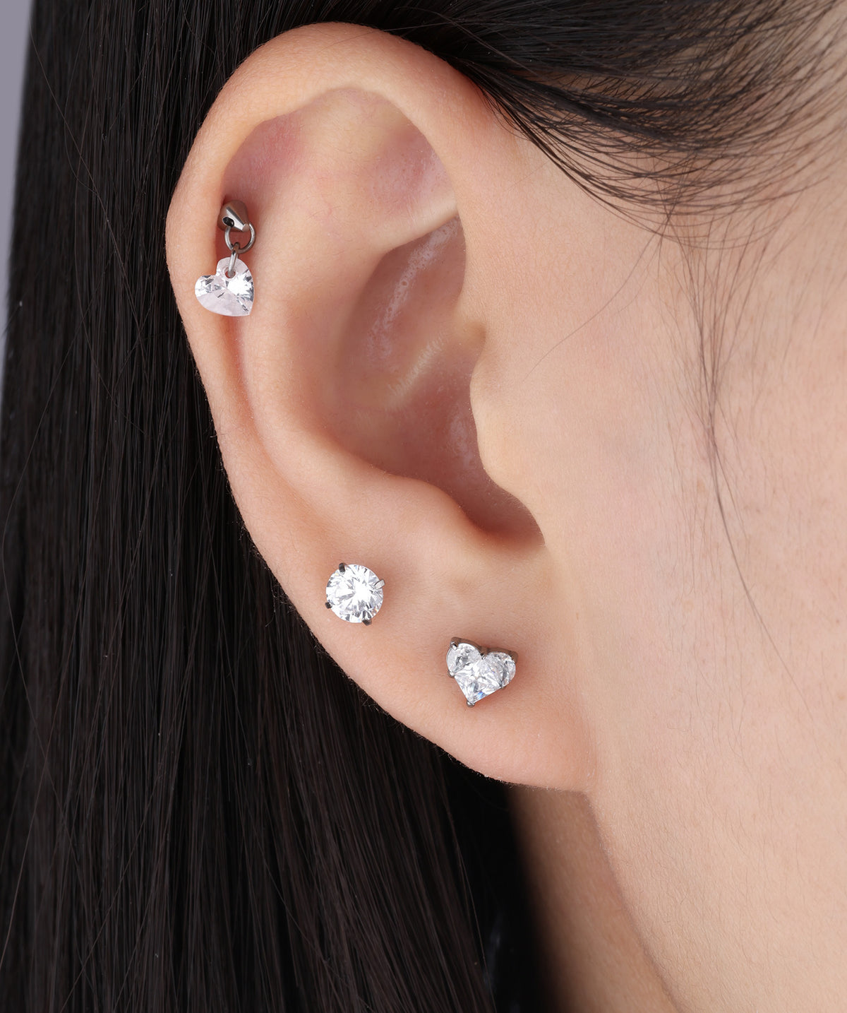 Titanium Heart Vertical Helix Flatback Stud - Titanium - Vertical Helix - Oumo Jewelry