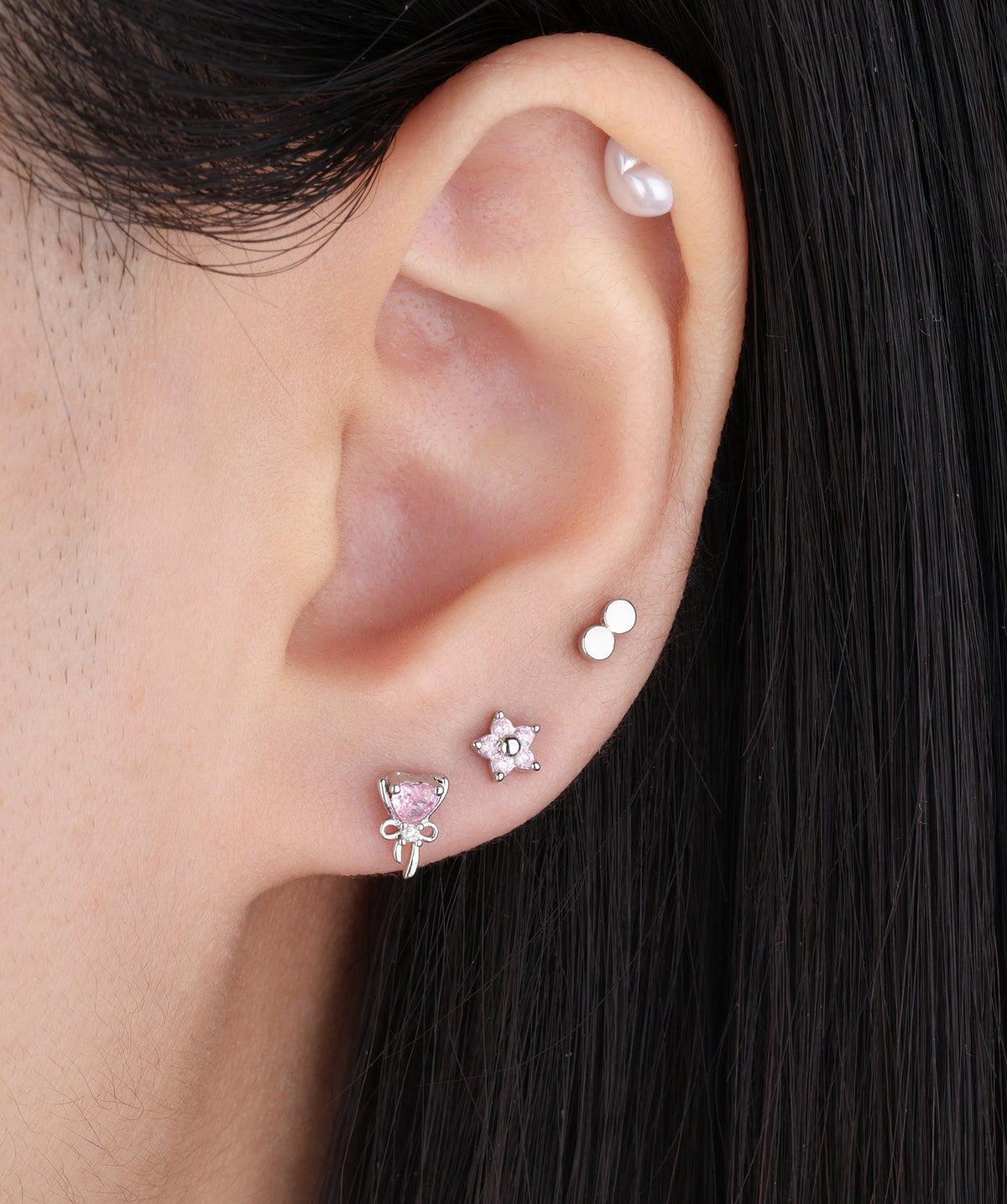 Love Bow Stud - Stainless Steel - Upper Lobe, Helix, Flat - Oumo Jewelry