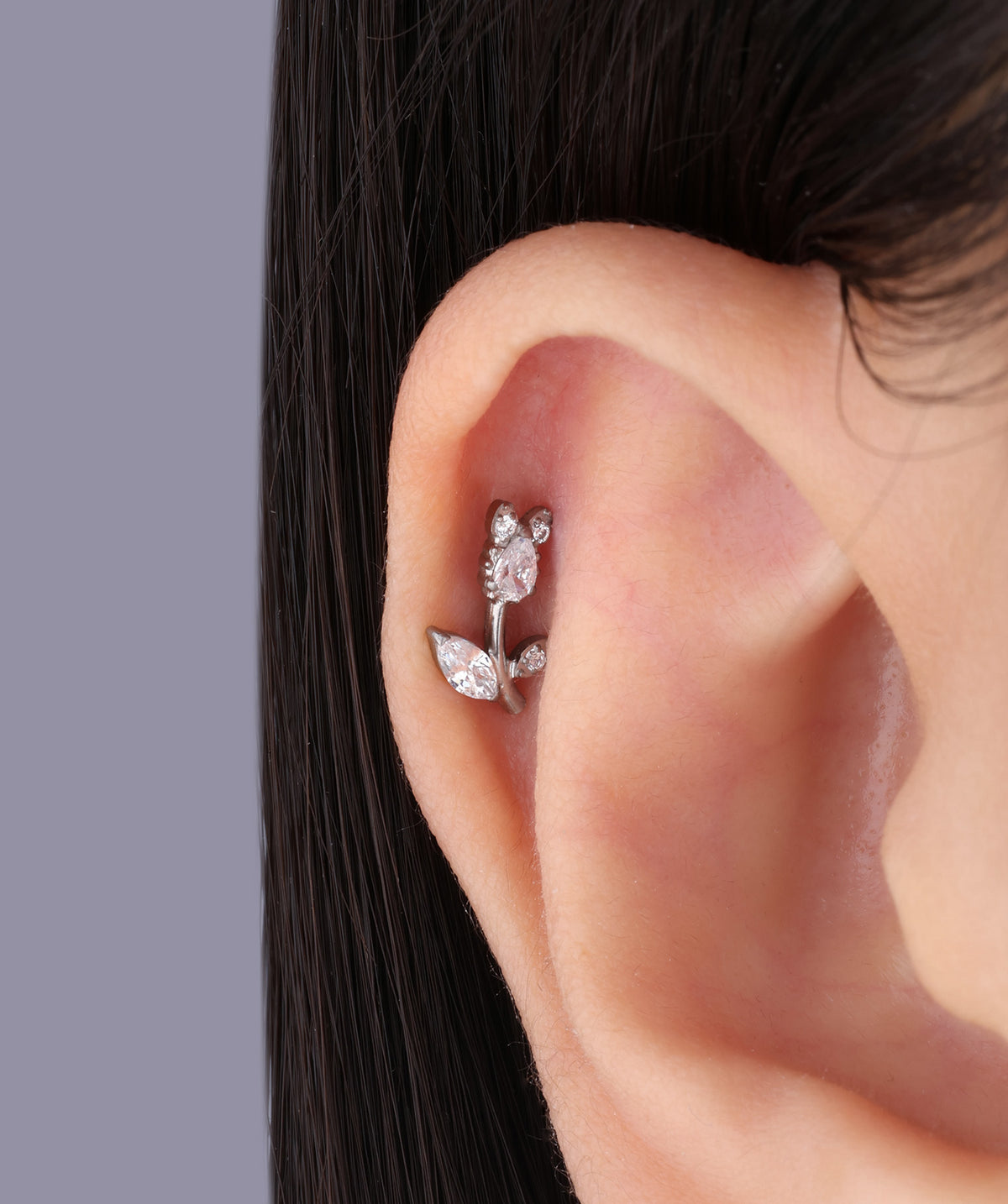 Titanium Tulip Flatback Stud - Titanium - Helix, Upper Lobe, Conch - Oumo Jewelry
