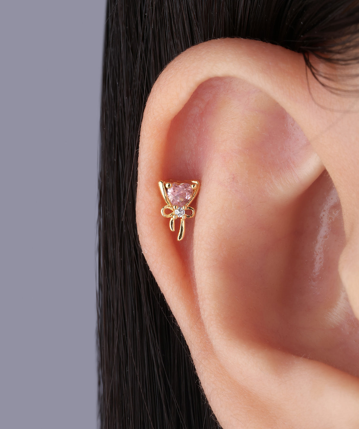 Love Bow Stud - Stainless Steel - Upper Lobe, Helix, Flat - Oumo Jewelry