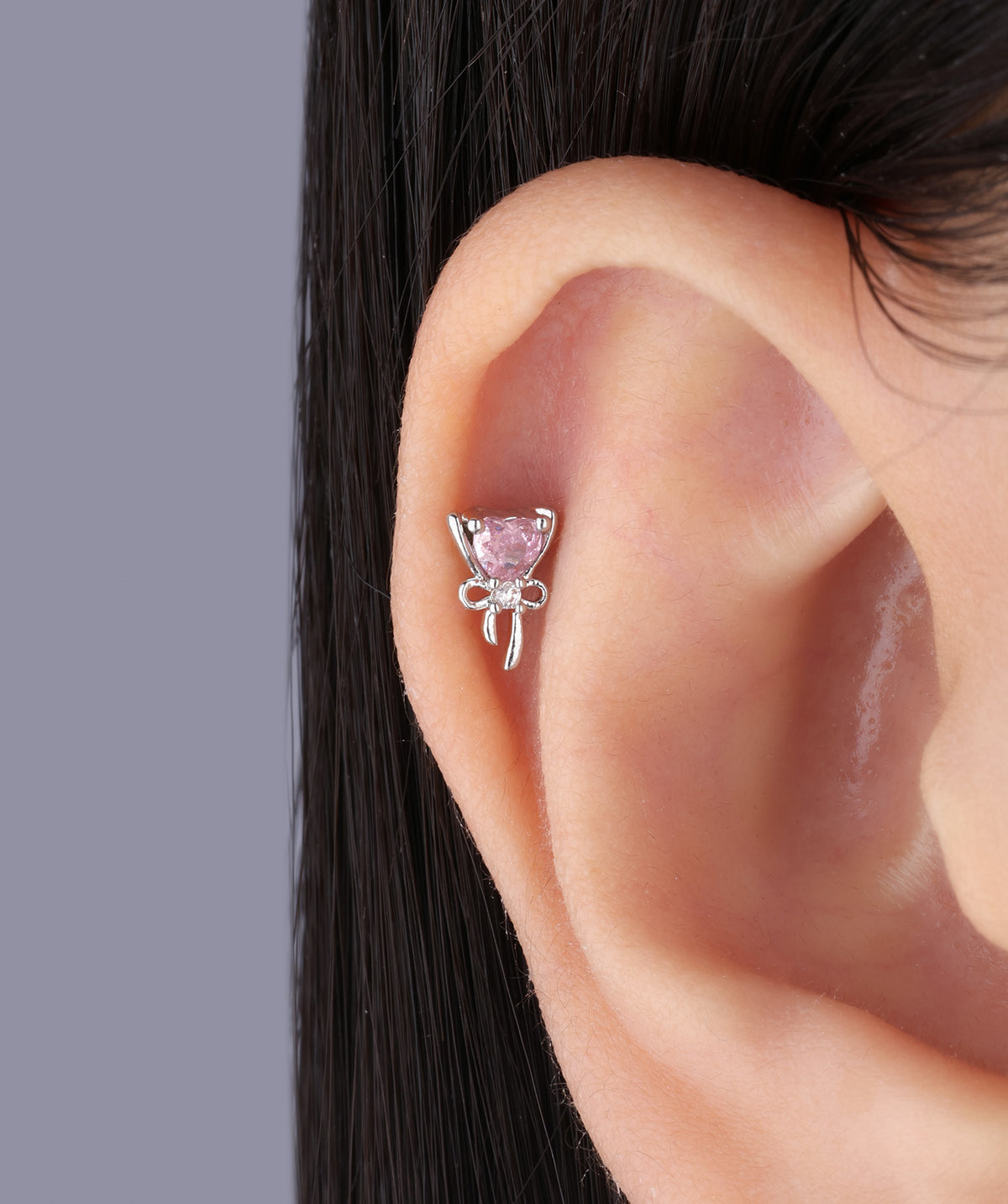 Love Bow Stud - Stainless Steel - Upper Lobe, Helix, Flat - Oumo Jewelry