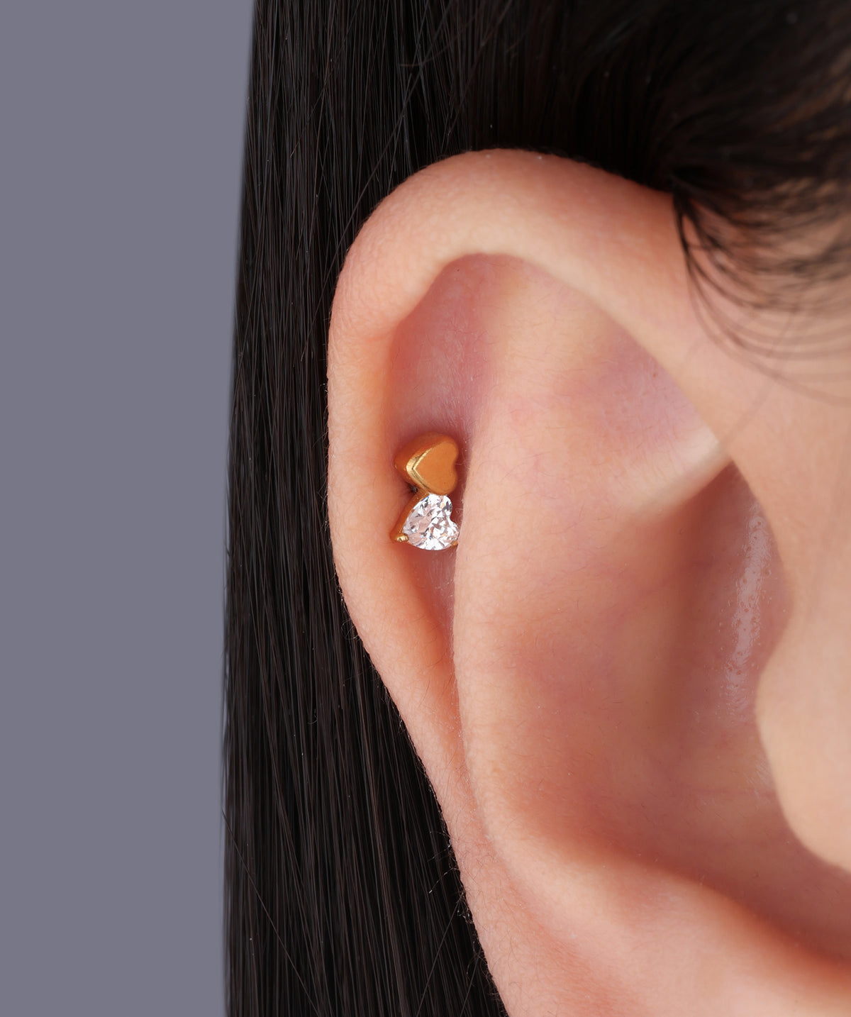 Titanium Double Love Flatback Stud - Titanium - Helix, Upper Lobe, Conch - Oumo Jewelry