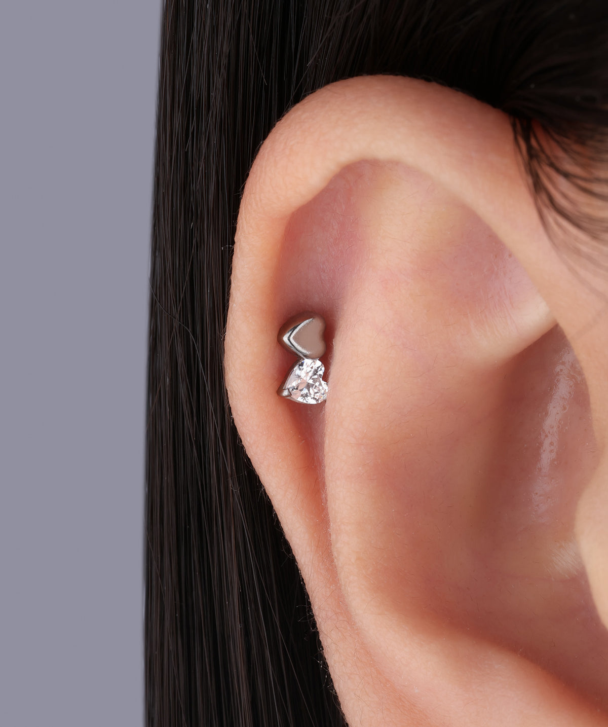 Titanium Double Love Flatback Stud - Titanium - Helix, Upper Lobe, Conch - Oumo Jewelry