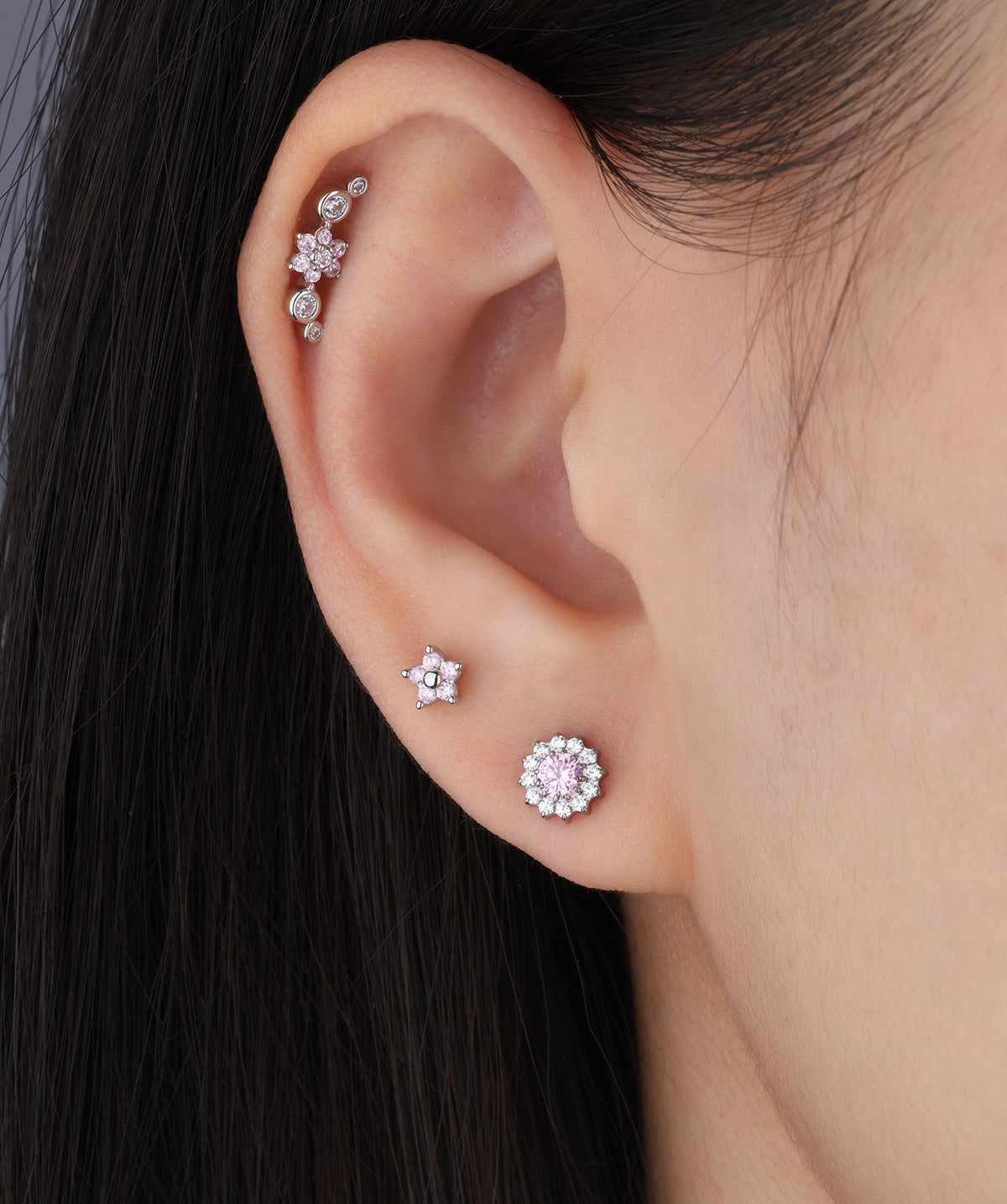 Titanium Charm Flower Flatback Stud - Titanium - Upper Lobe, Flat, Conch - Oumo Jewelry