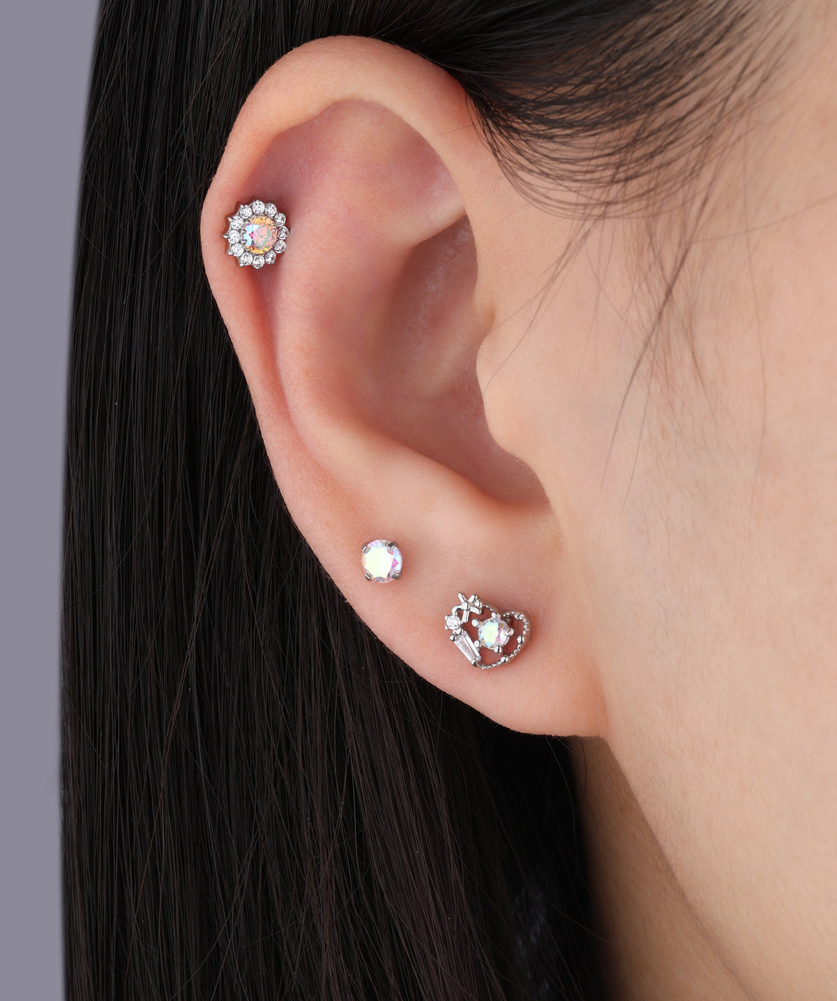 Titanium Charm Flower Flatback Stud - Titanium - Upper Lobe, Flat, Conch - Oumo Jewelry