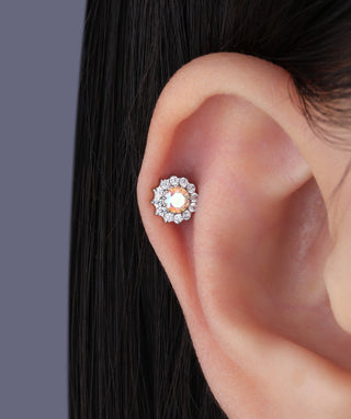 Titanium Charm Flower Flatback Stud - OumoJewelry