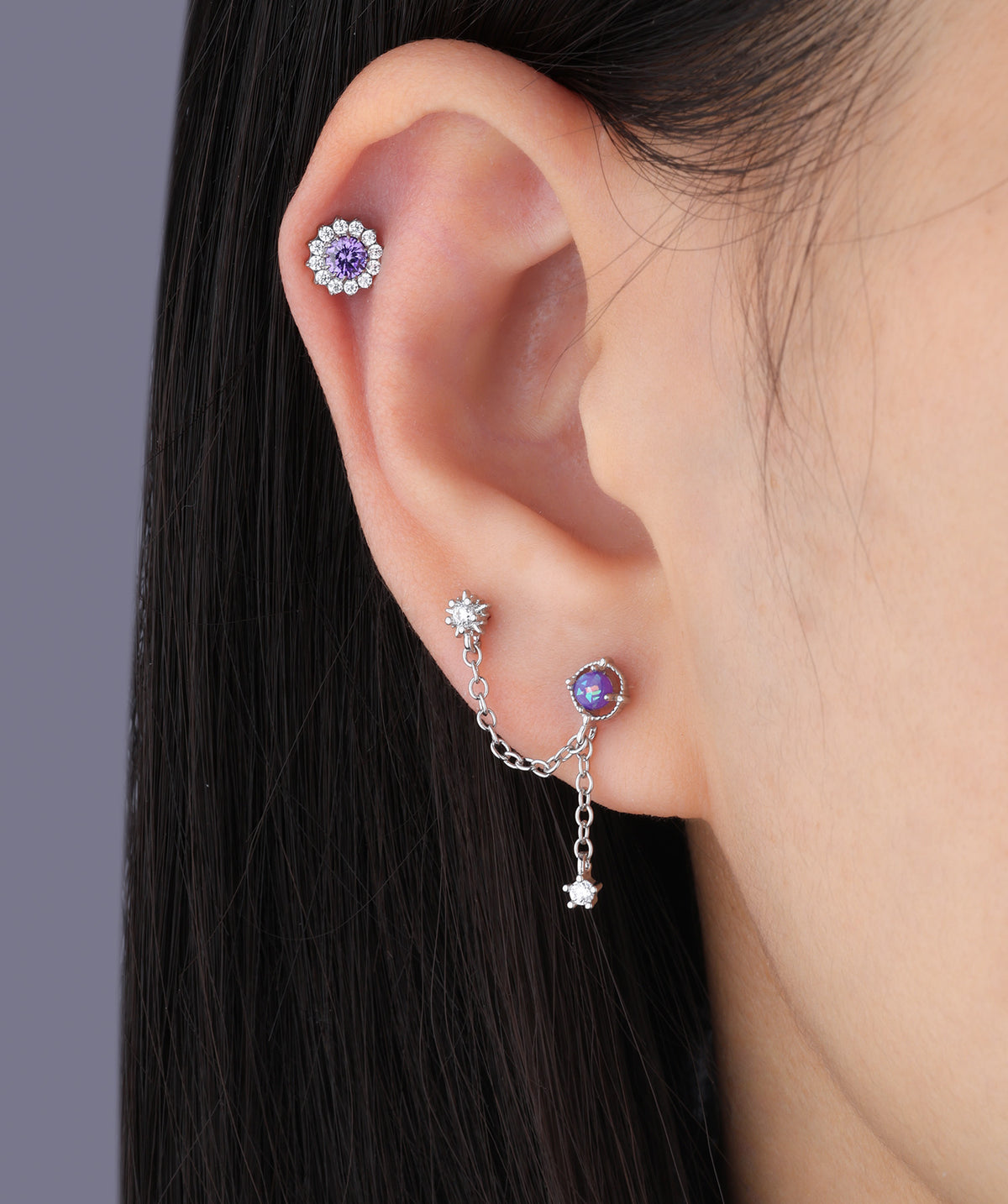 Titanium Charm Flower Flatback Stud - Titanium - Upper Lobe, Flat, Conch - Oumo Jewelry