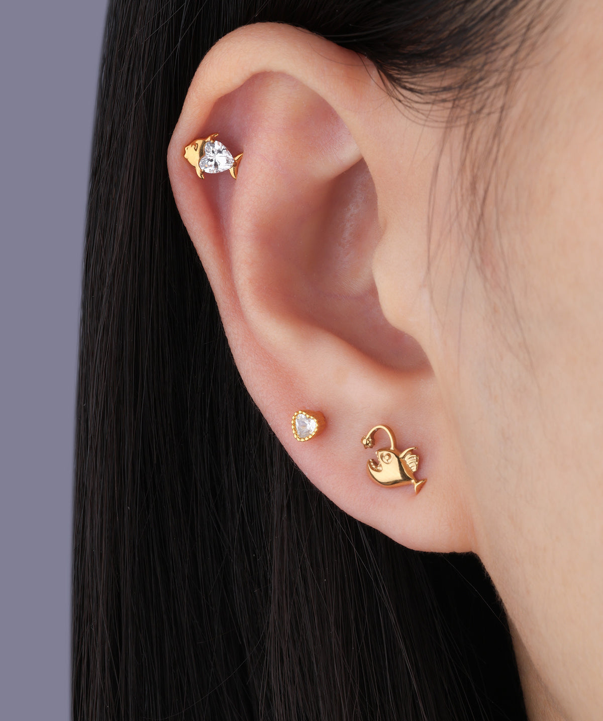 Titanium Love Fish Flatback Stud - Titanium - Helix, Upper Lobe, Conch - Oumo Jewelry