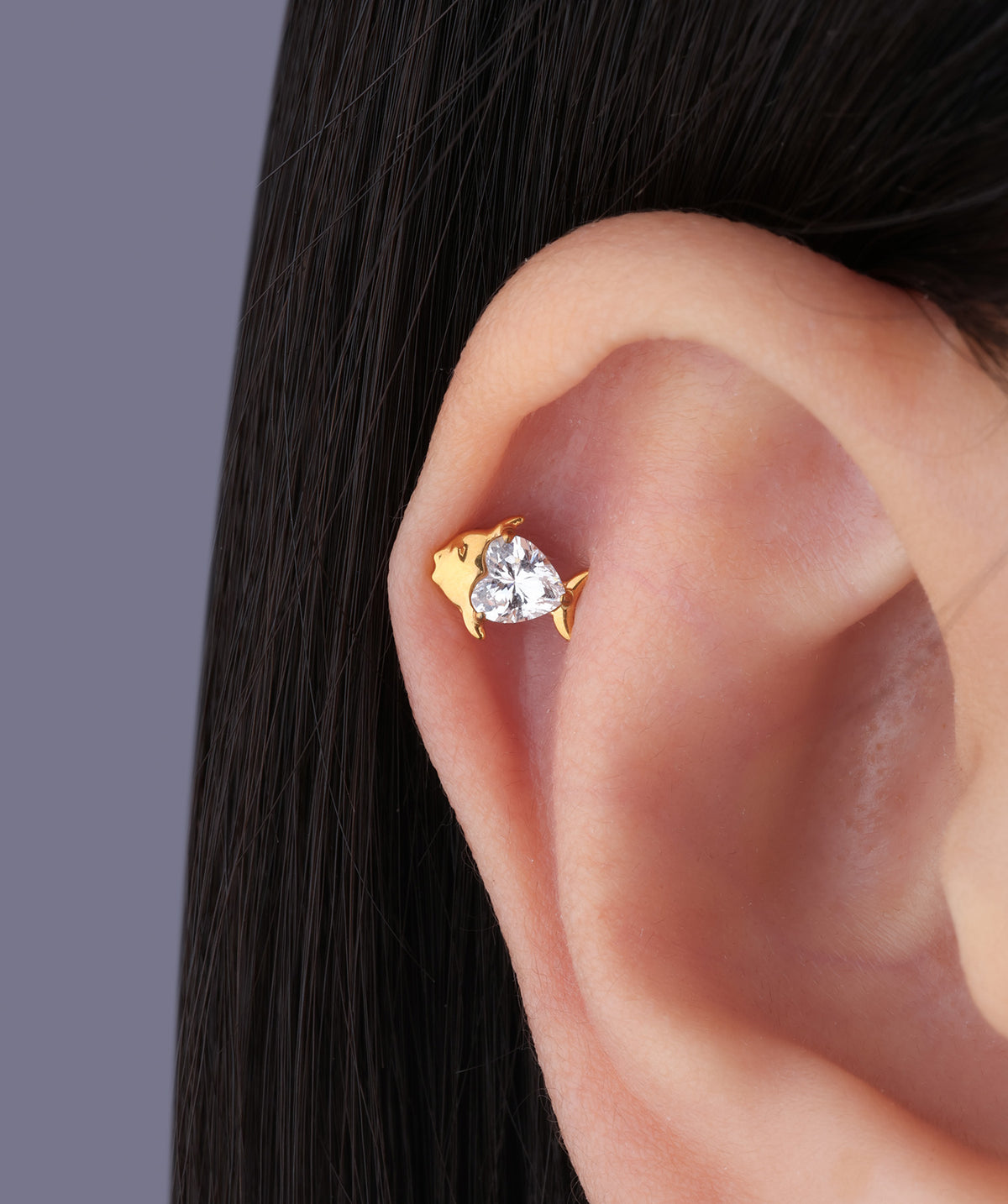 Titanium Love Fish Flatback Stud - Titanium - Helix, Upper Lobe, Conch - Oumo Jewelry