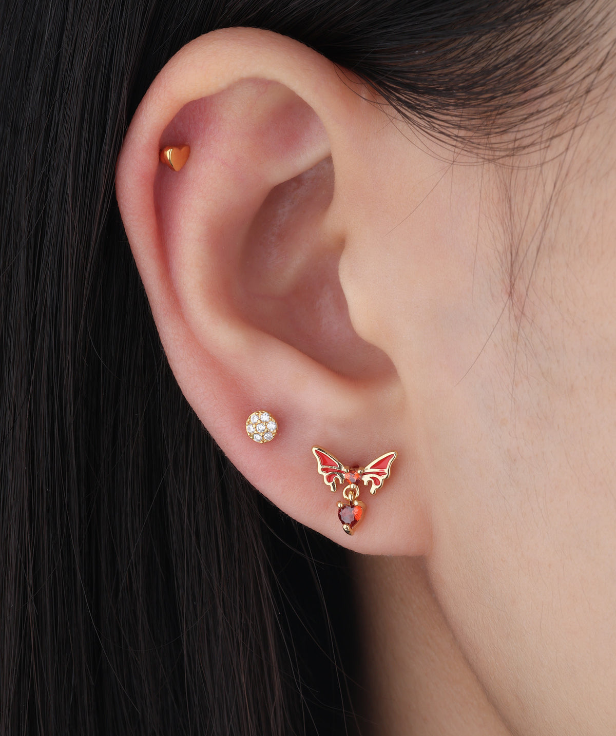 Enamel Butterfly Heart Flatback Drop - Stainless Steel - Upper Lobe, Helix, Flat - Oumo Jewelry