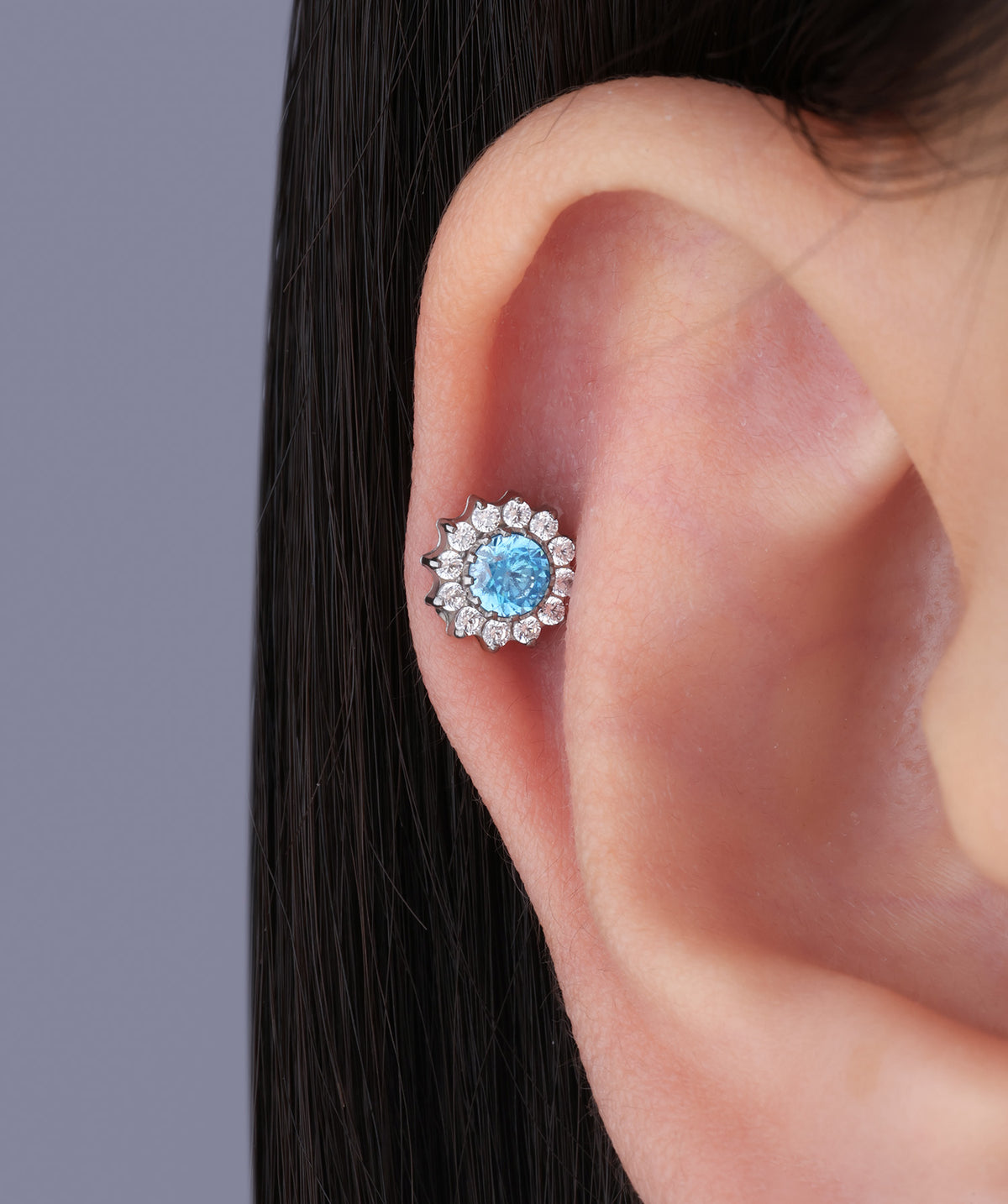 Titanium Charm Flower Flatback Stud - Titanium - Upper Lobe, Flat, Conch - Oumo Jewelry