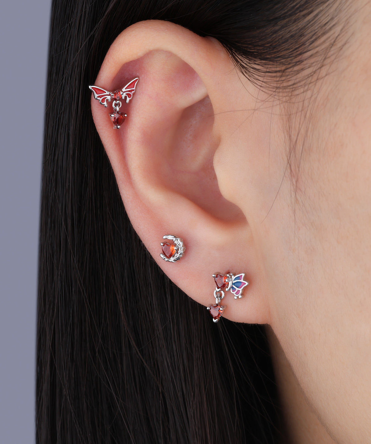 Enamel Butterfly Love Flatback Drop - Stainless Steel - Upper Lobe, Helix, Flat - Oumo Jewelry