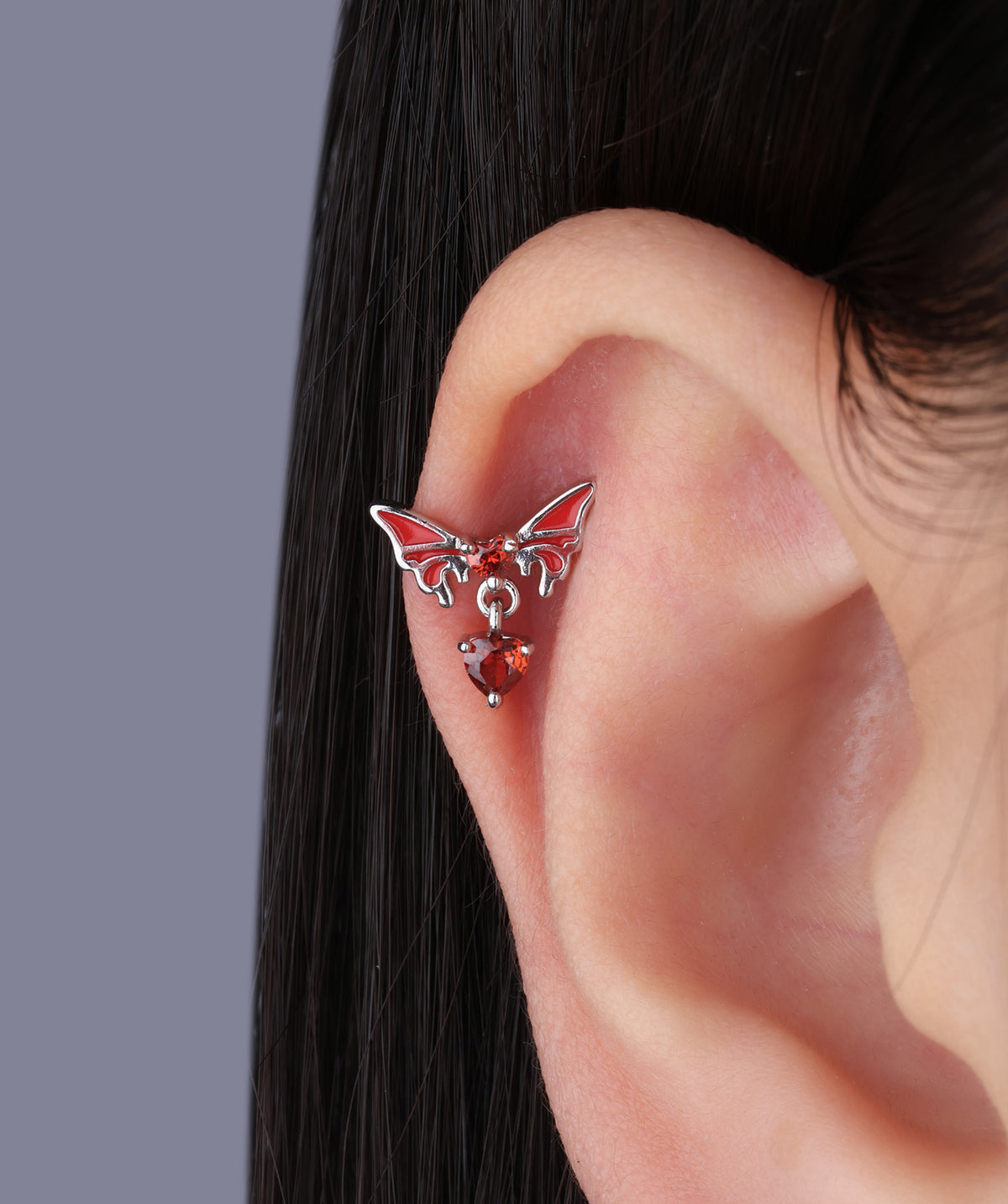 Enamel Butterfly Heart Flatback Drop - Stainless Steel - Upper Lobe, Helix, Flat - Oumo Jewelry