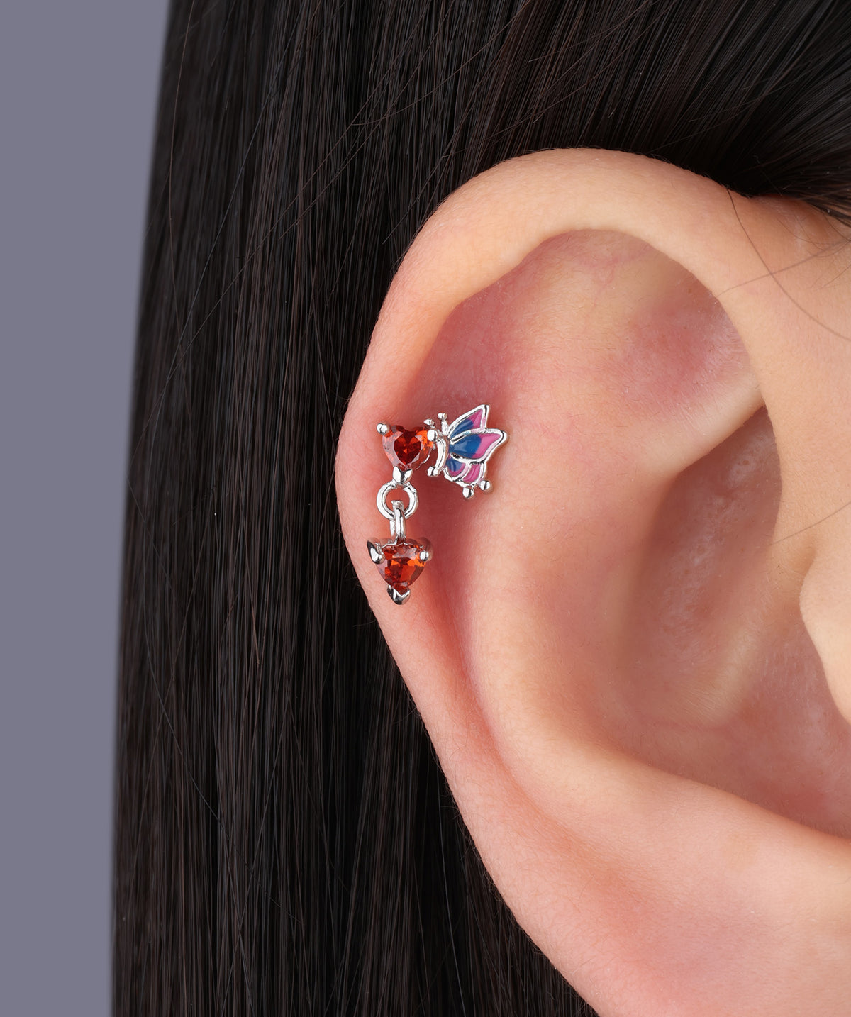 Enamel Butterfly Love Flatback Drop - Stainless Steel - Upper Lobe, Helix, Flat - Oumo Jewelry