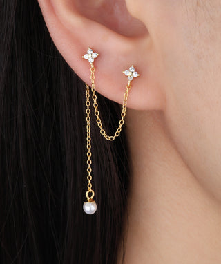 Flower & Pearl Chain Drop - OumoJewelry