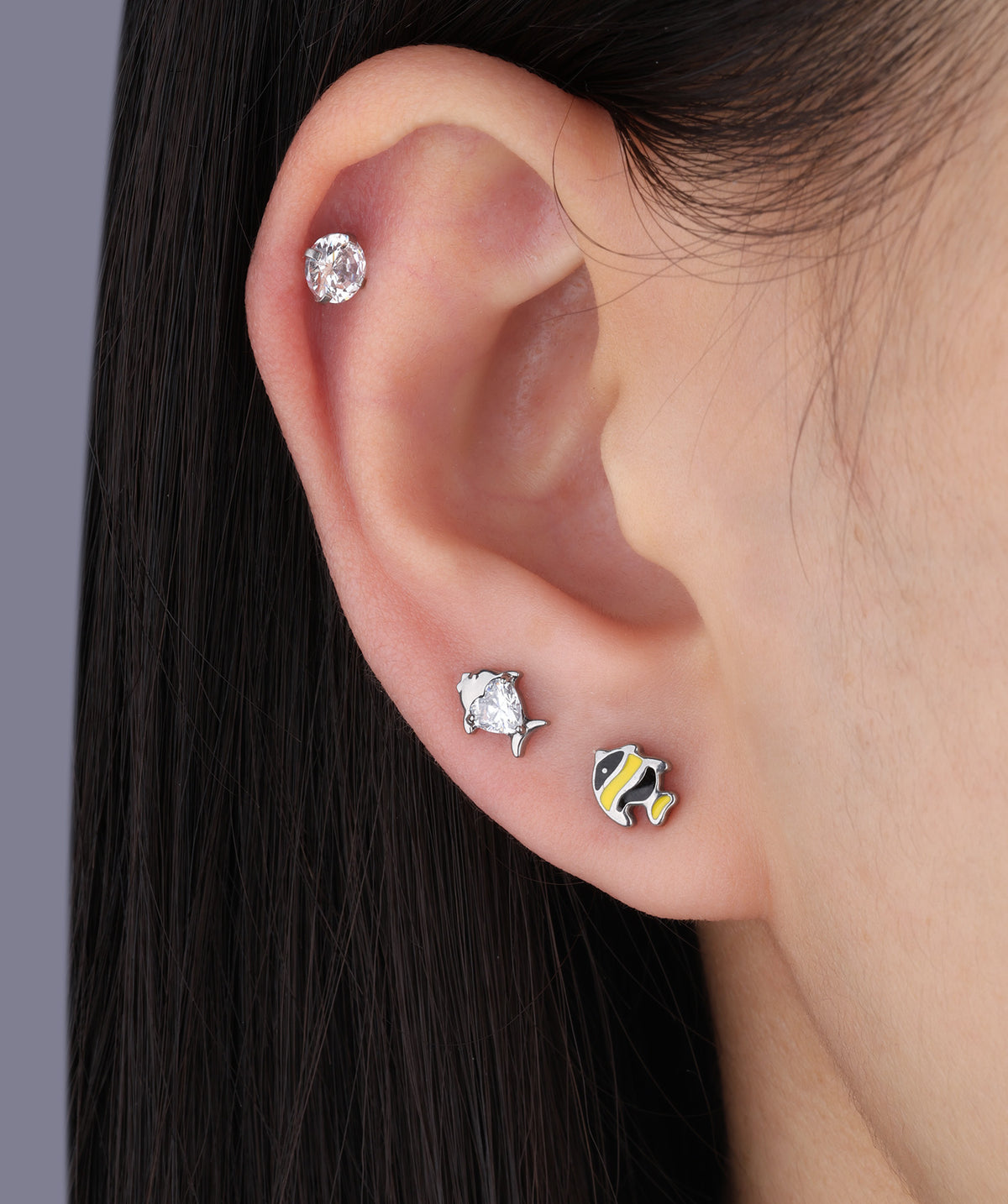 Titanium Love Fish Flatback Stud - Titanium - Helix, Upper Lobe, Conch - Oumo Jewelry