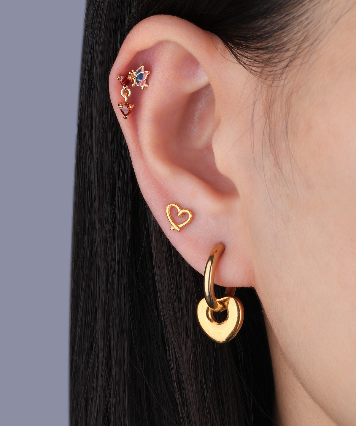 Enamel Butterfly Love Flatback Drop - Stainless Steel - Upper Lobe, Helix, Flat - Oumo Jewelry