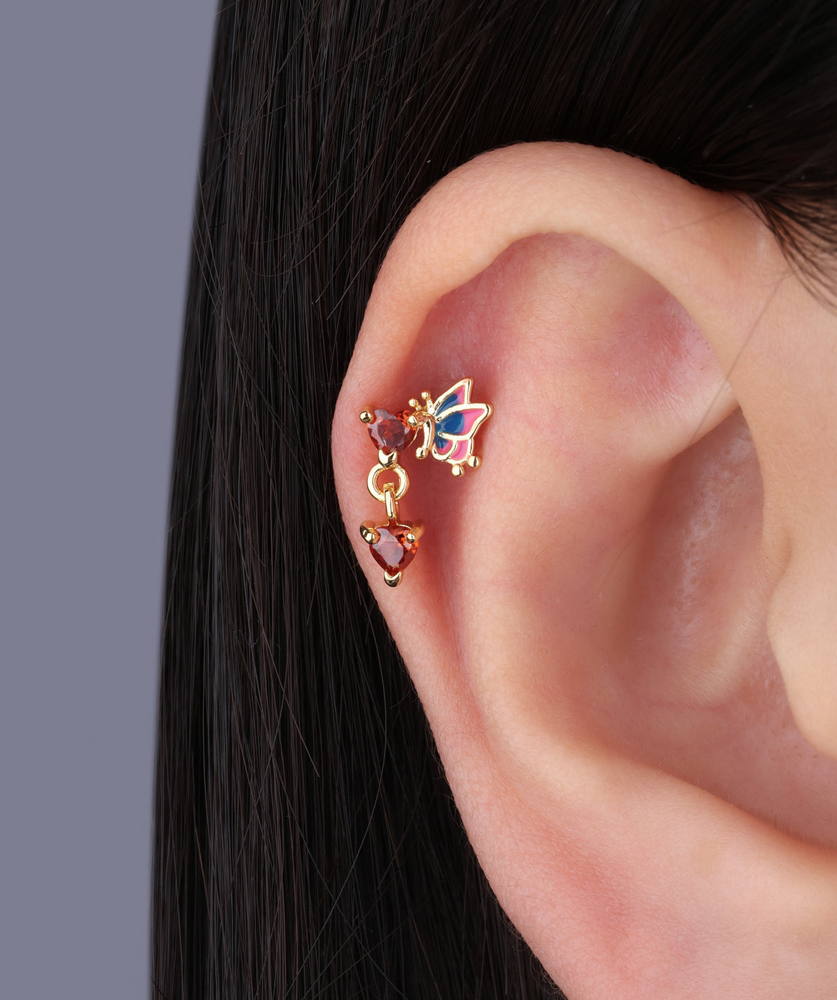 Enamel Butterfly Love Flatback Drop - Stainless Steel - Upper Lobe, Helix, Flat - Oumo Jewelry