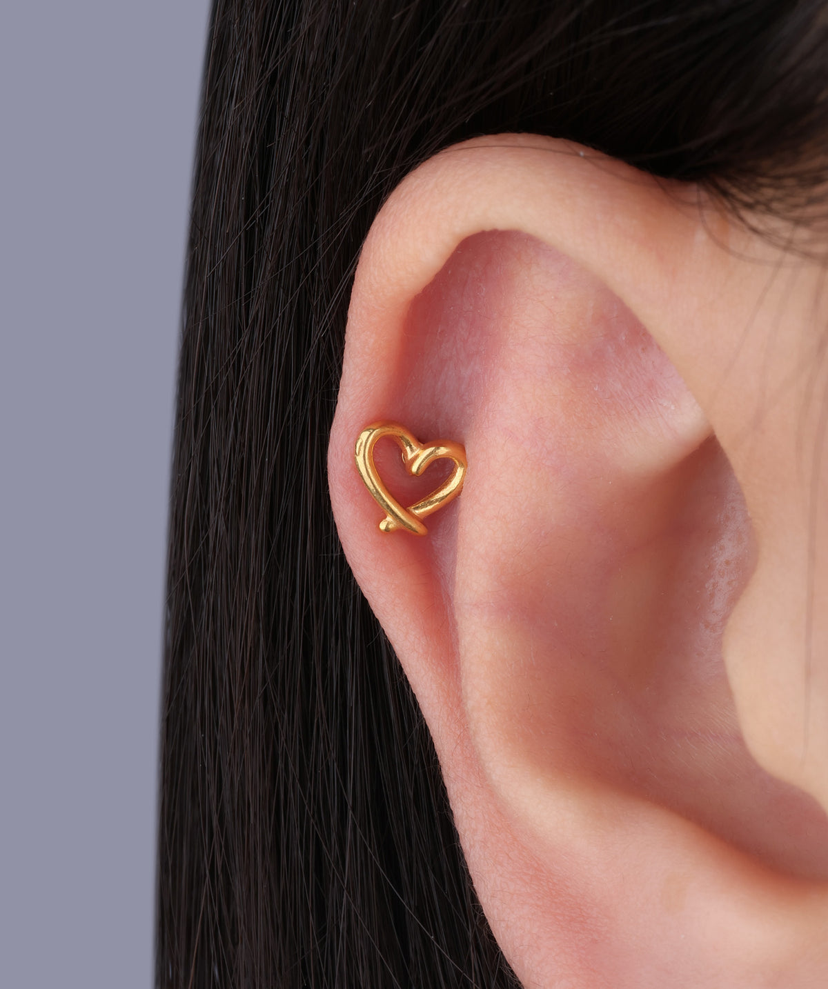 Hollow Heart Flatback Stud - Stainless Steel - Helix, Upper Lobe, Conch - Oumo Jewelry