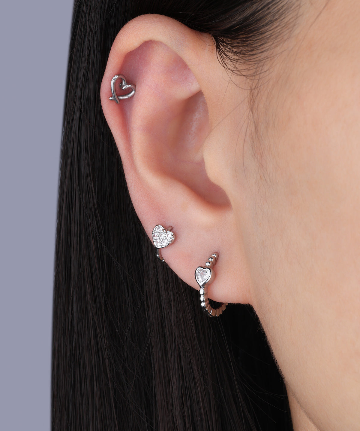 Hollow Heart Flatback Stud - Stainless Steel - Helix, Upper Lobe, Conch - Oumo Jewelry