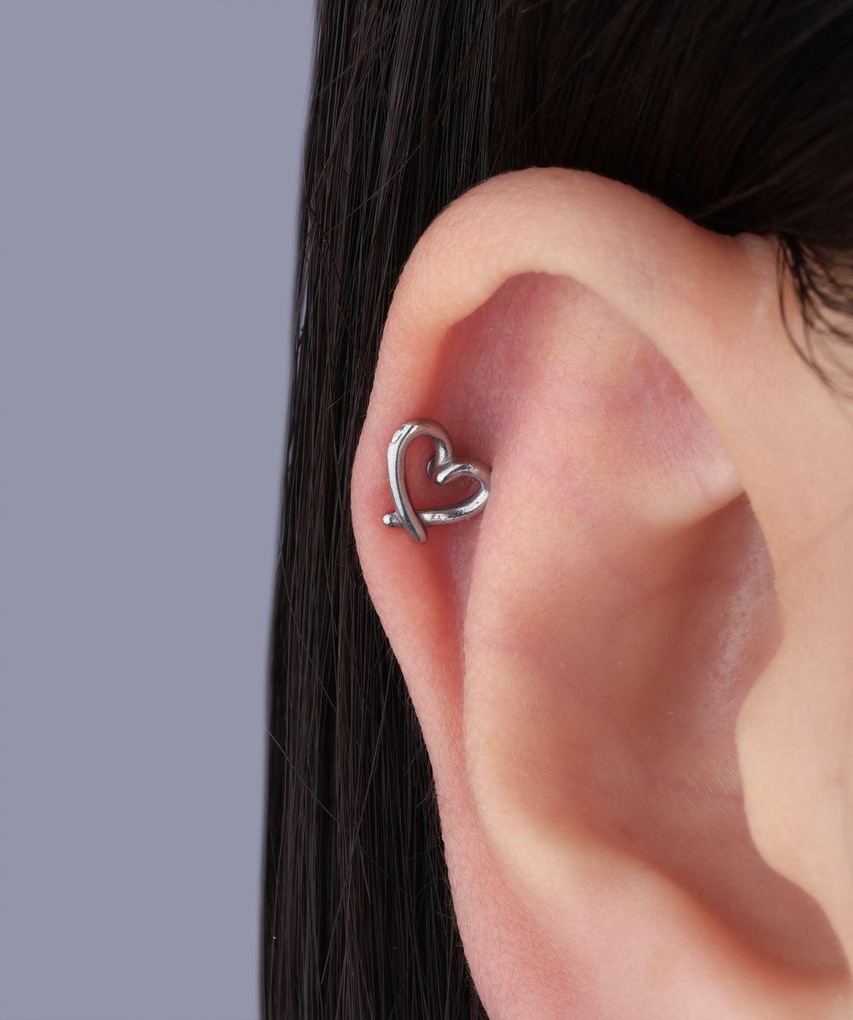 Hollow Heart Flatback Stud - Stainless Steel - Helix, Upper Lobe, Conch - Oumo Jewelry
