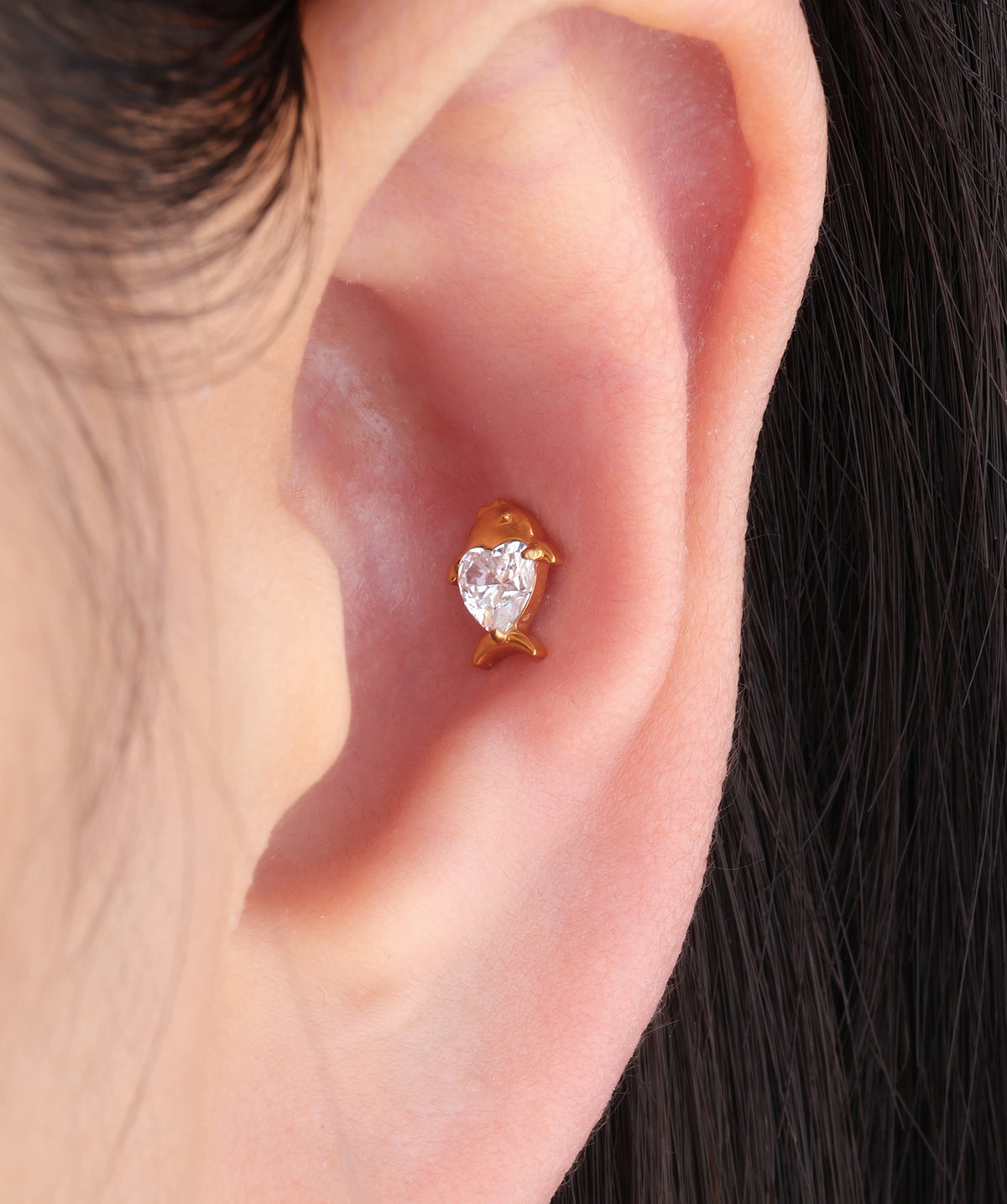 Titanium Love Fish Flatback Stud - Titanium - Helix, Upper Lobe, Conch - Oumo Jewelry