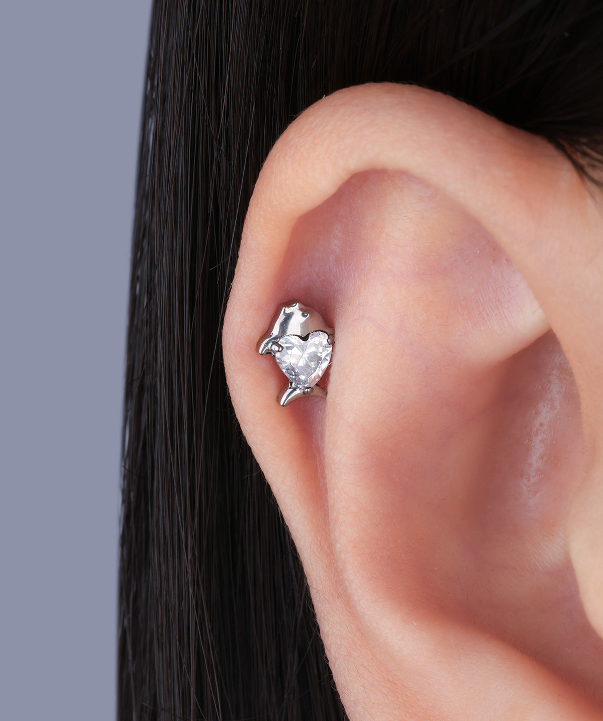 Titanium Love Fish Flatback Stud - Titanium - Helix, Upper Lobe, Conch - Oumo Jewelry