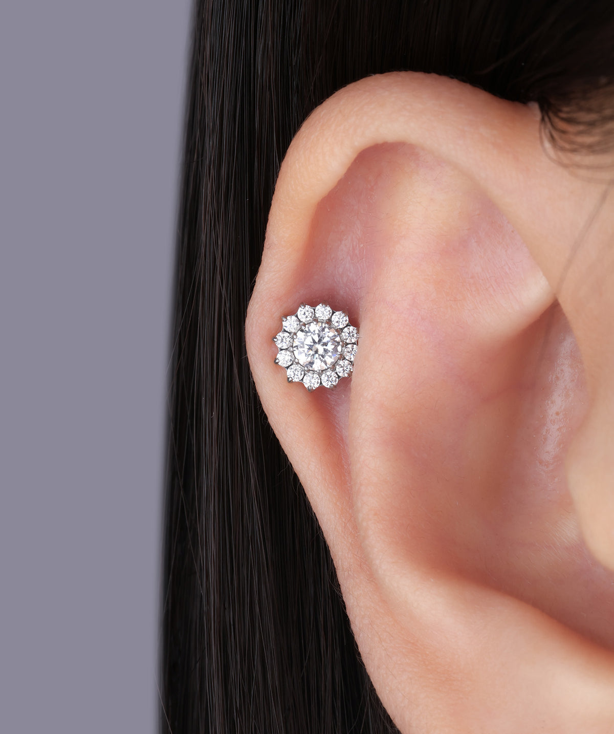 Titanium Charm Flower Flatback Stud - Titanium - Upper Lobe, Flat, Conch - Oumo Jewelry