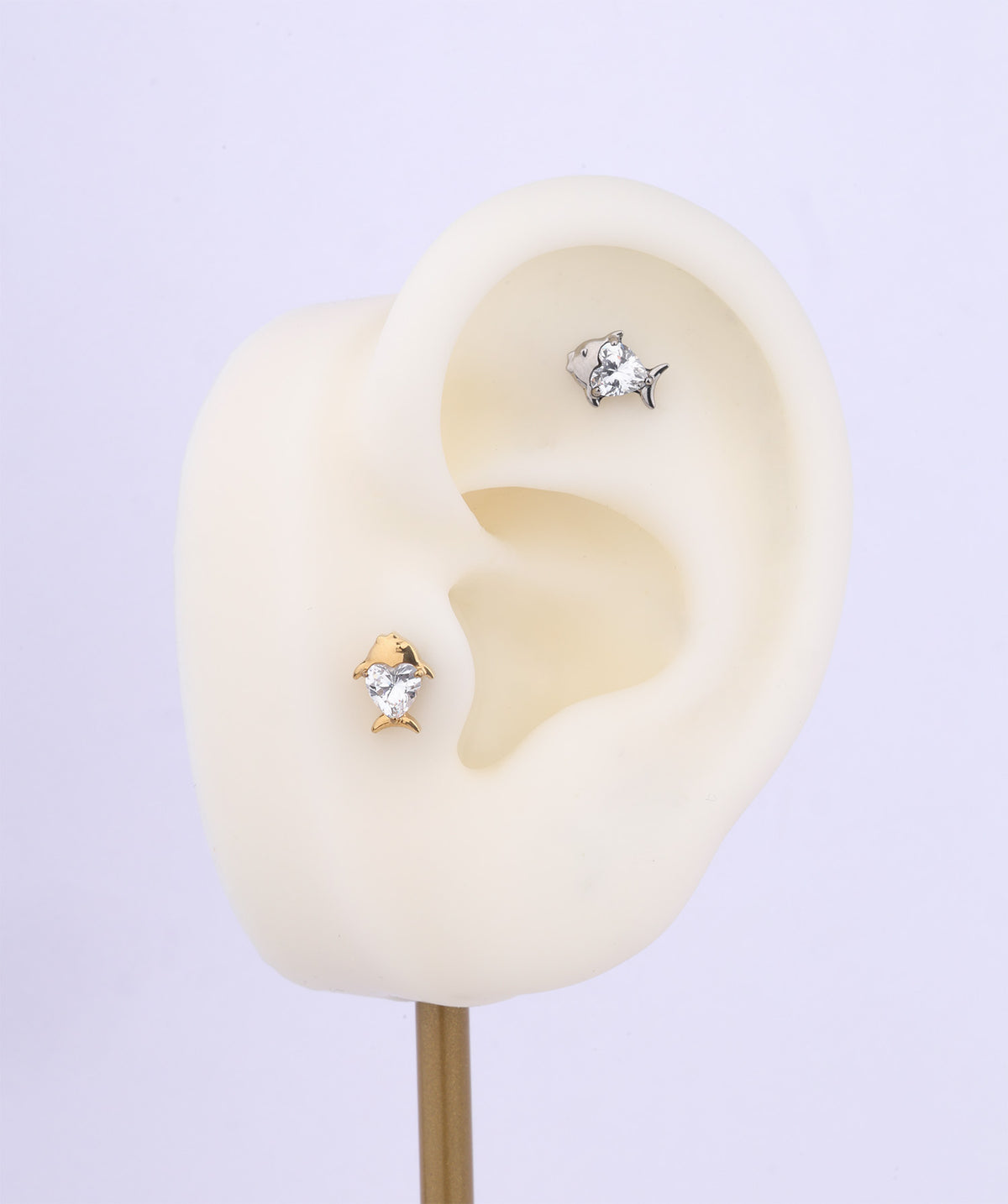 Titanium Love Fish Flatback Stud - Titanium - Helix, Upper Lobe, Conch - Oumo Jewelry