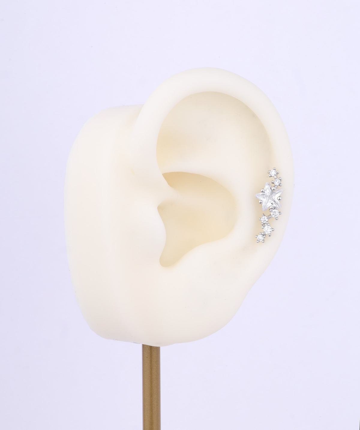 Dazzling Curved Star Flatback Stud - Stainless Steel - Helix, Upper Lobe, Flat - Oumo Jewelry