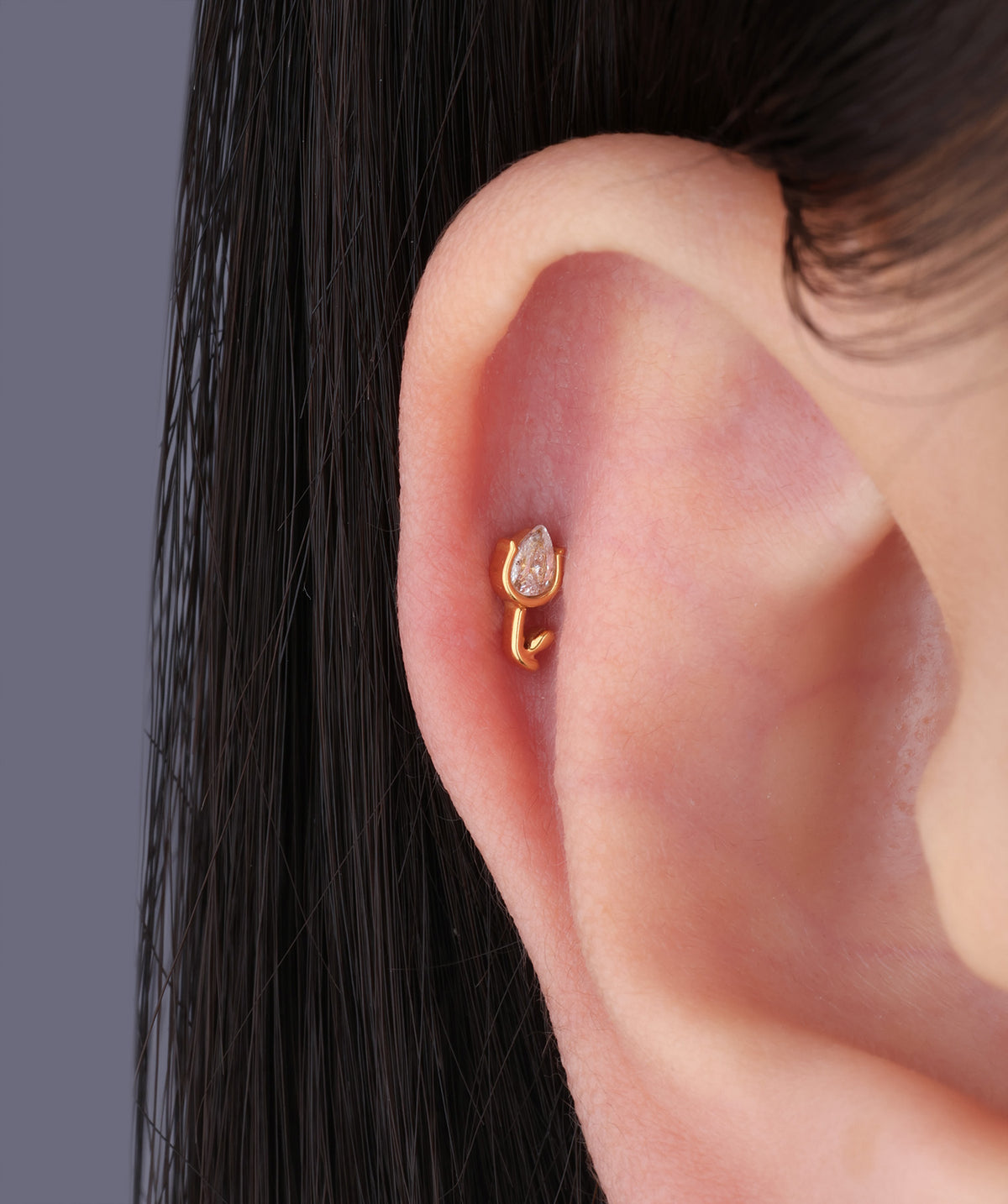 Titanium Mini Tulip Flatback Stud - Titanium - Upper Lobe, Helix, Forward Helix - Oumo Jewelry